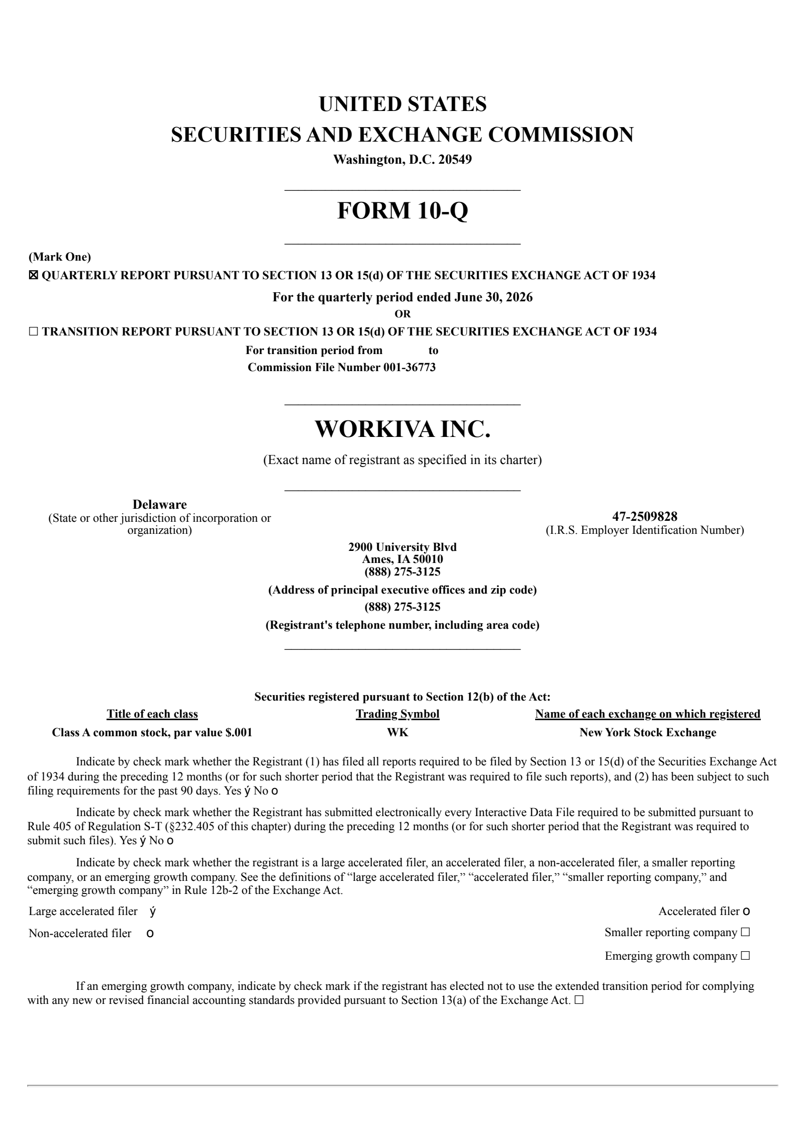Workiva's Q2 2026 Quarterly report