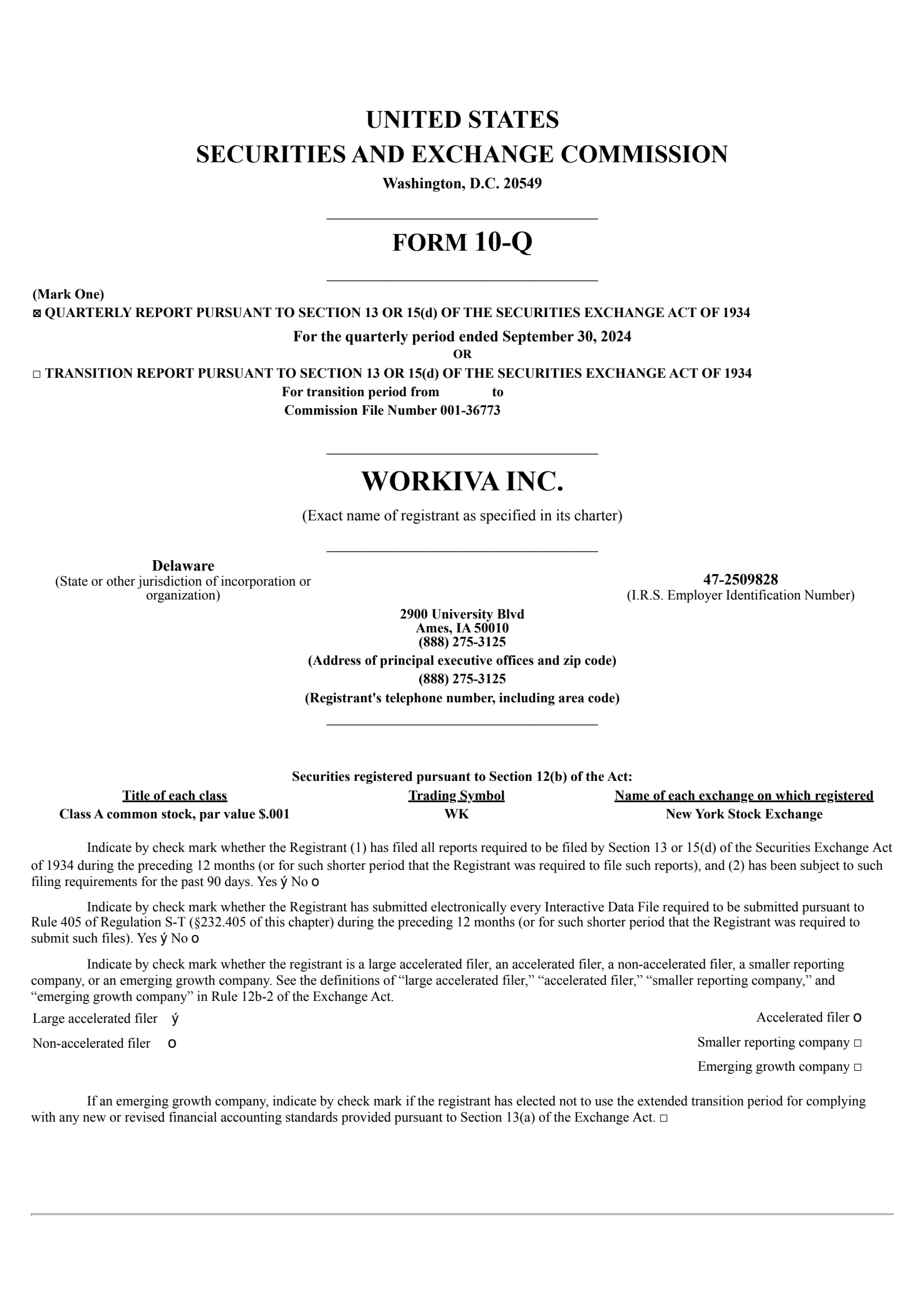 Workiva's Q3 2024 Quarterly report