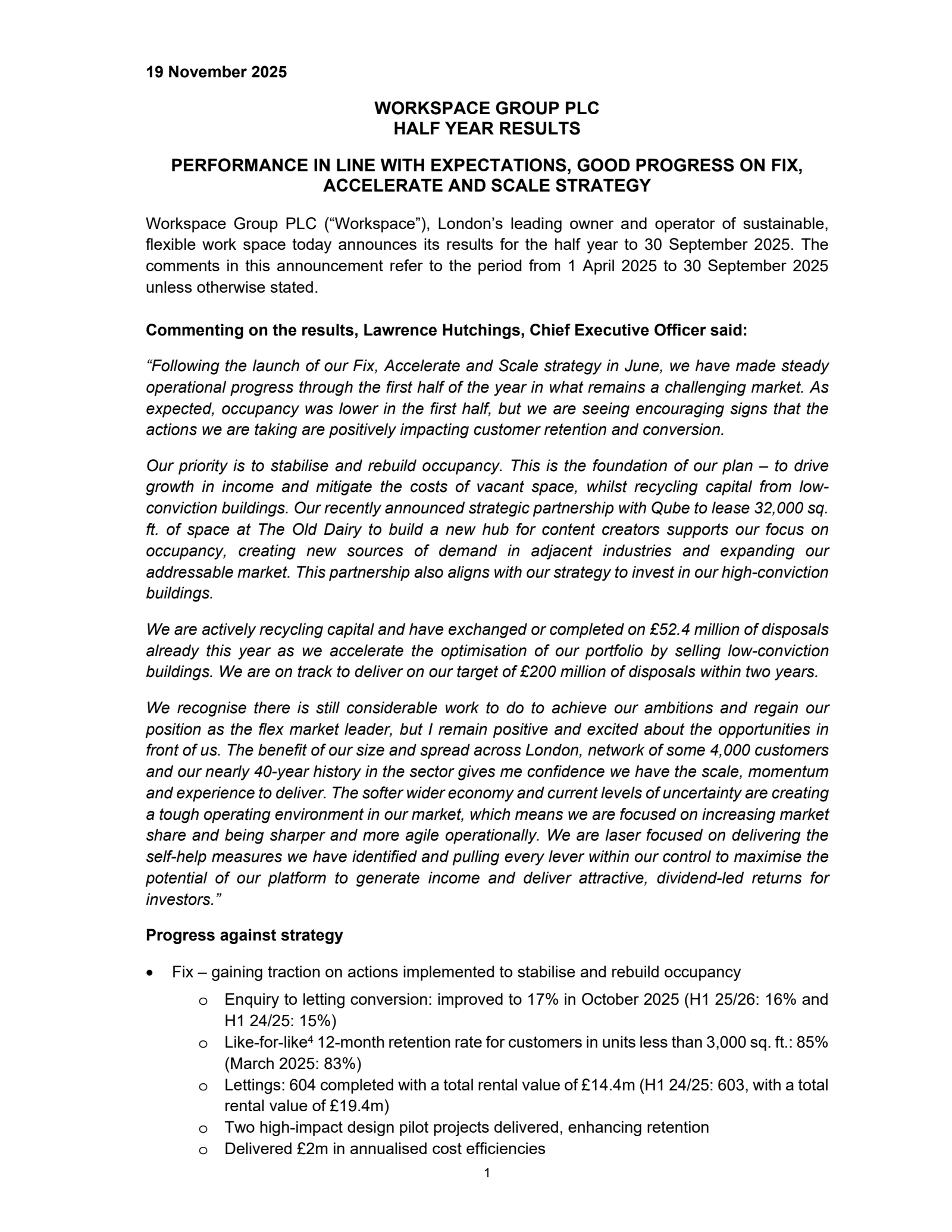 Workspace Group's H1 2026 Interim Report