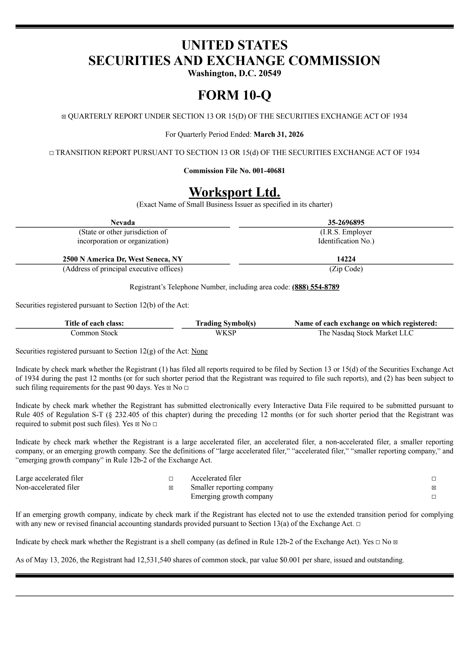 Worksport's Q1 2026 Quarterly report