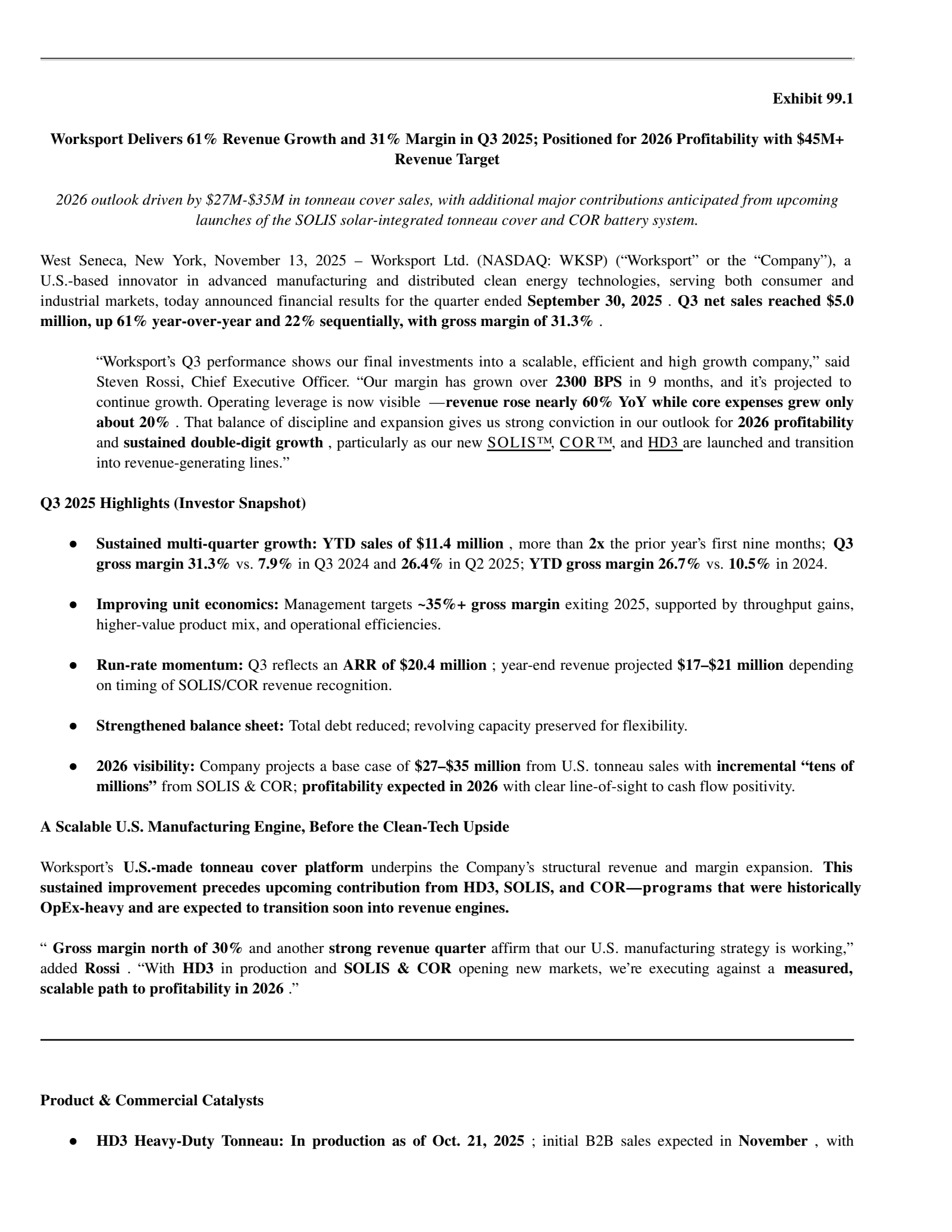 Worksport's Q3 2025 Earnings Release