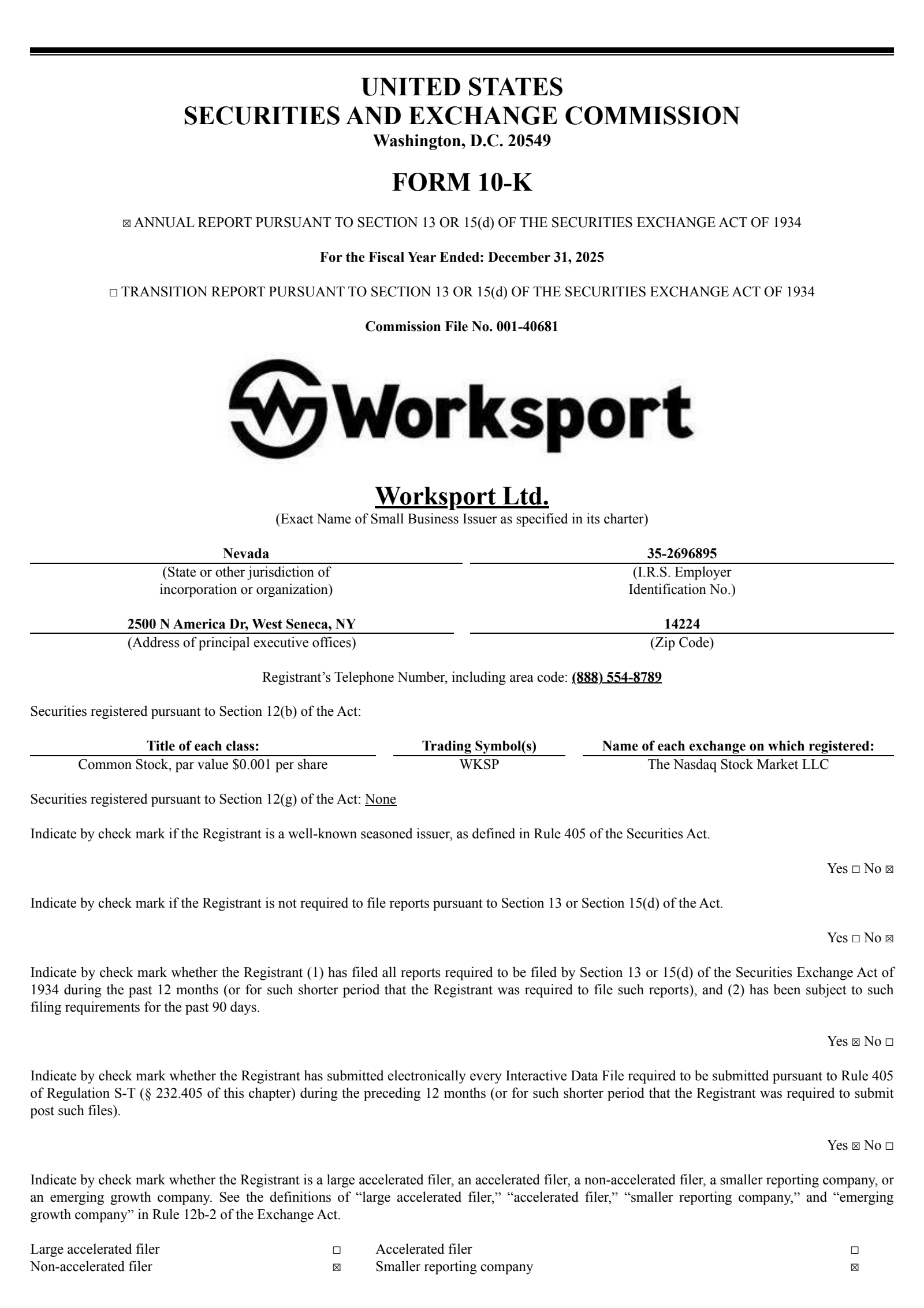 Worksport's Q4 2025 Annual report
