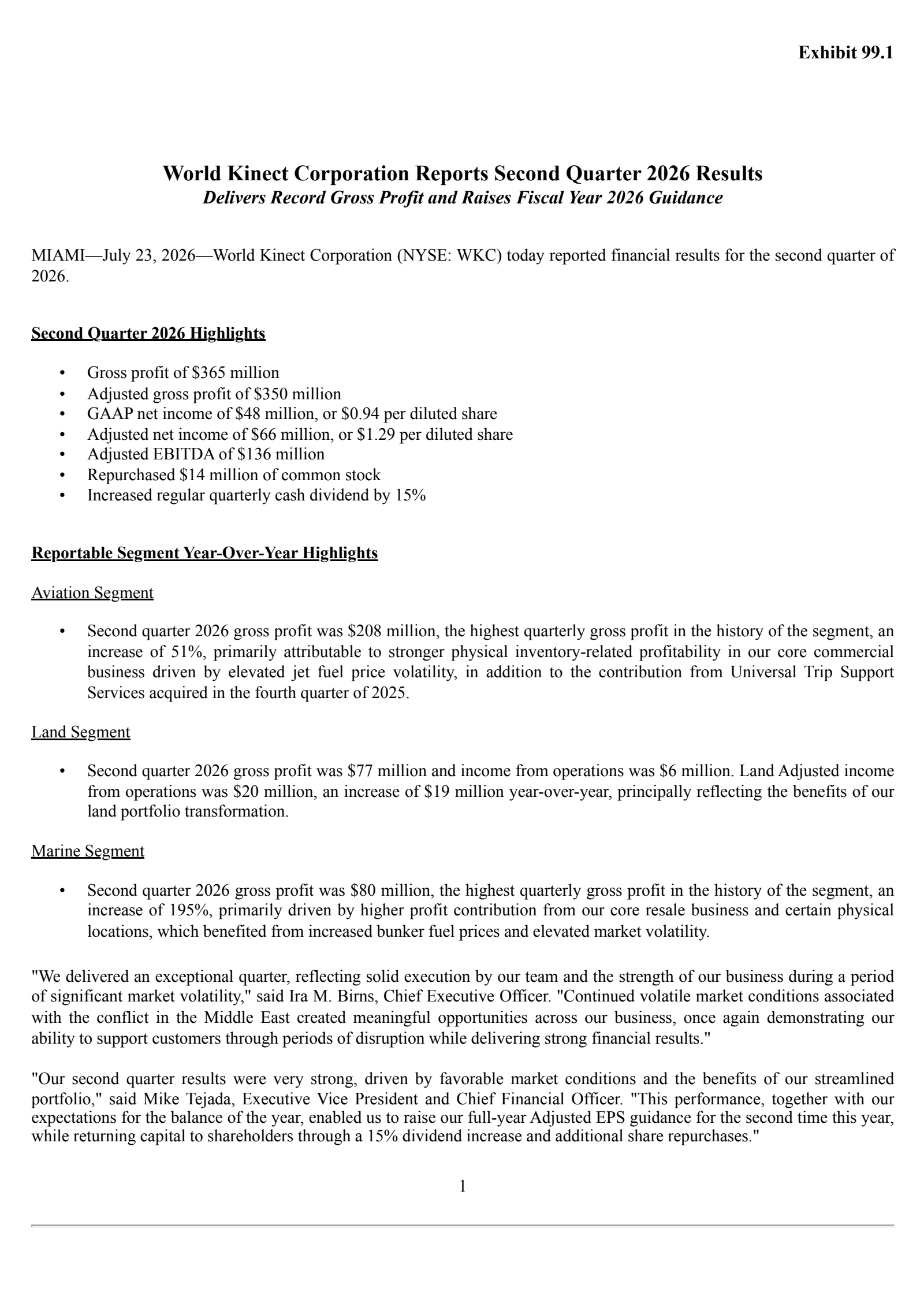 World Kinect's Q2 2026 Press Release