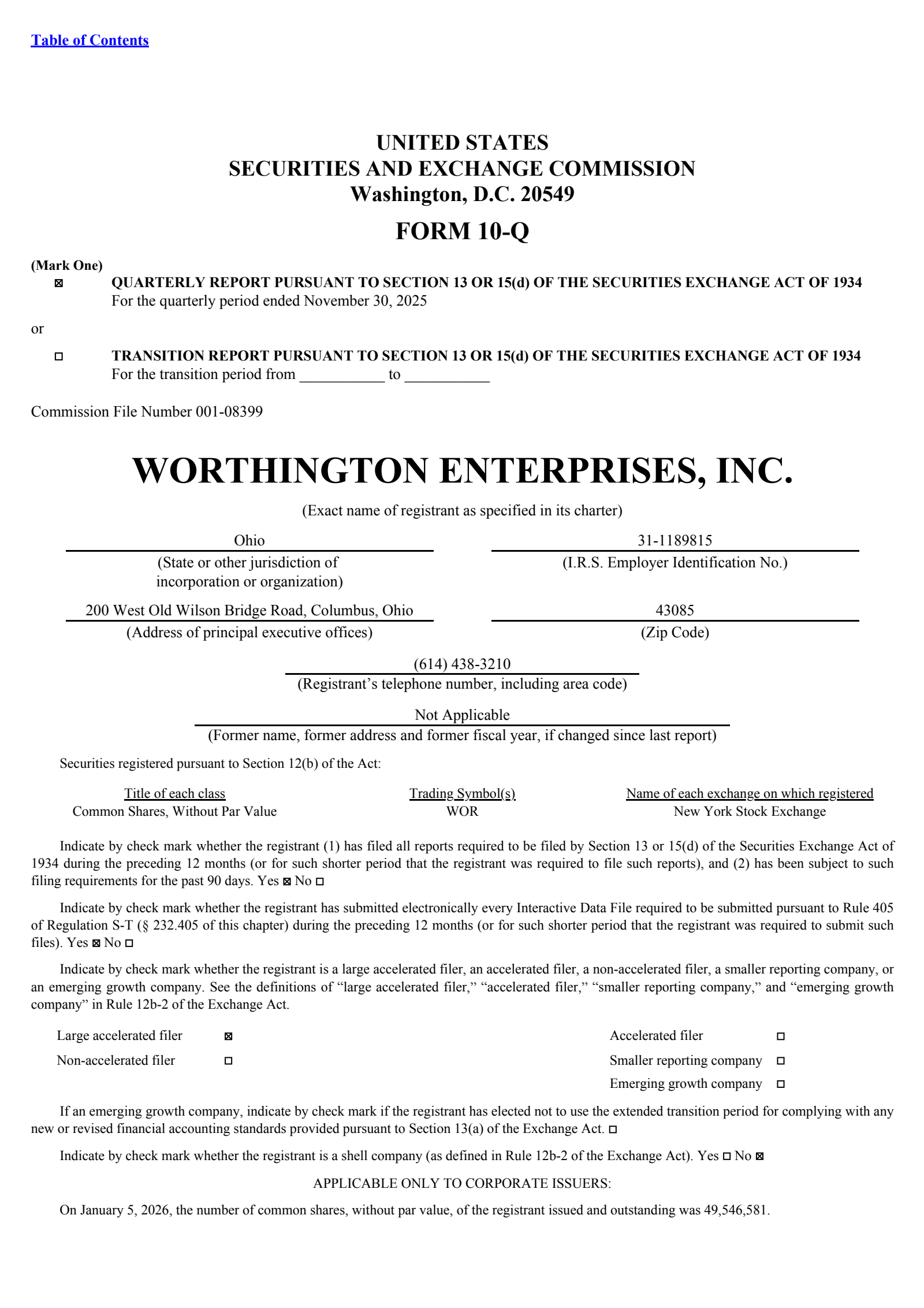 Worthington Enterprises' Q2 2026 Quarterly Report