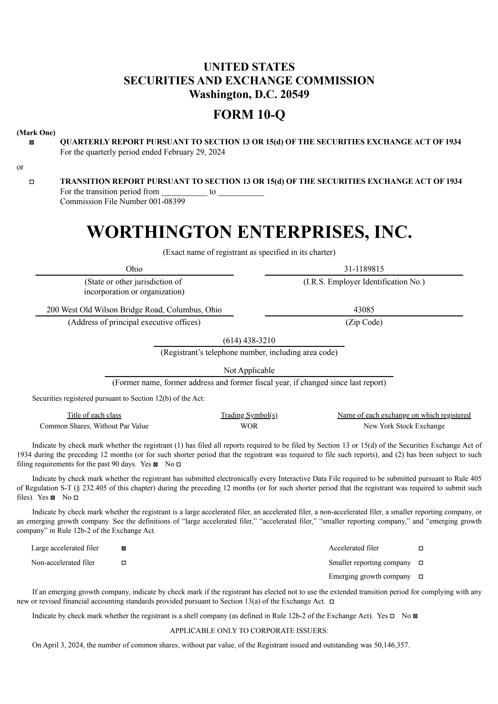 Worthington Enterprises' Q3 2024 Quarterly report