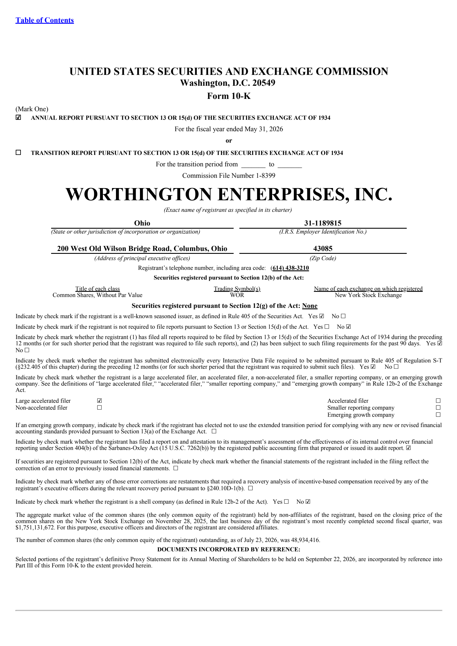 Worthington Enterprises' Q4 2026 Annual report