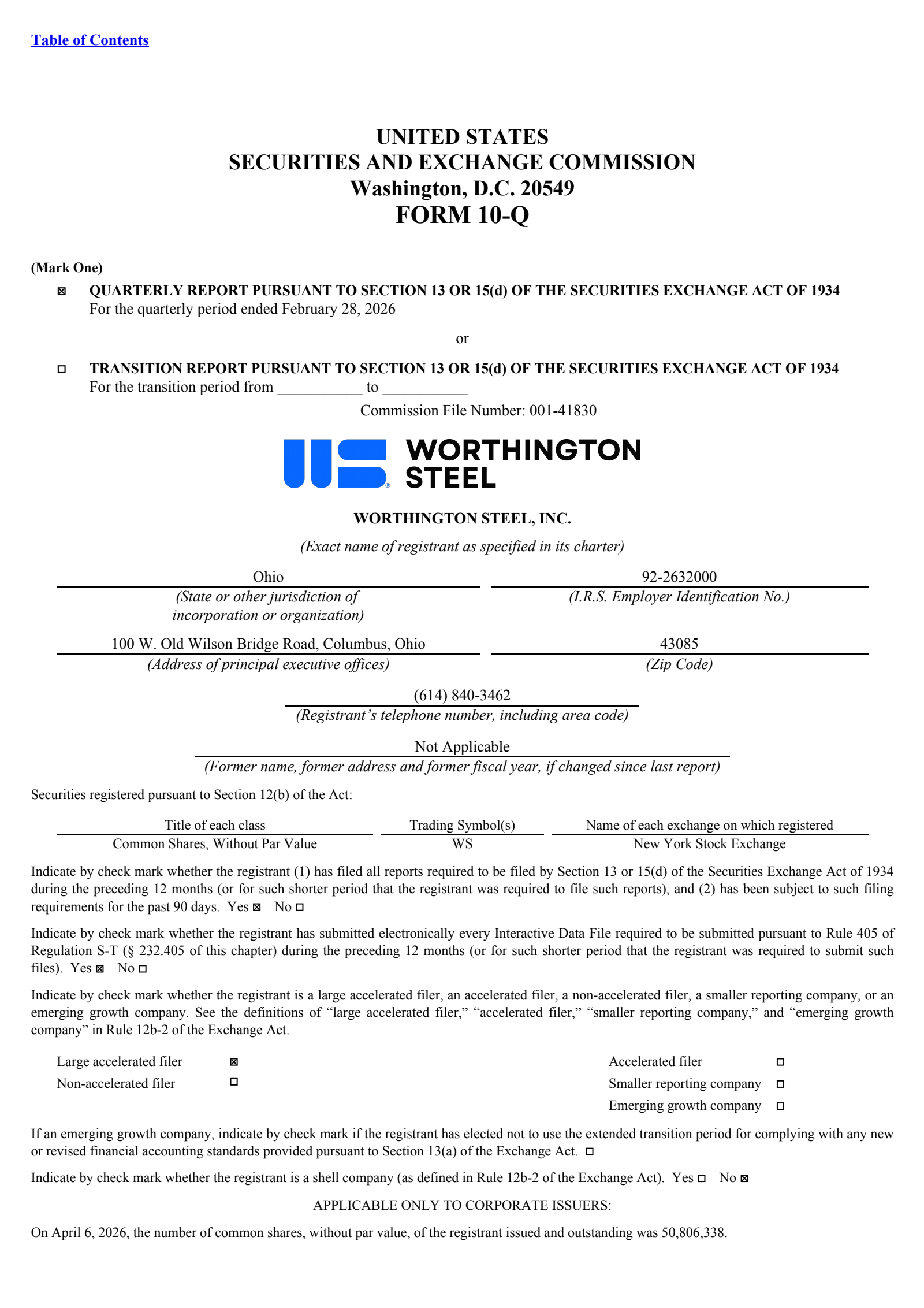 Worthington Steel's Q3 2026 Quarterly report