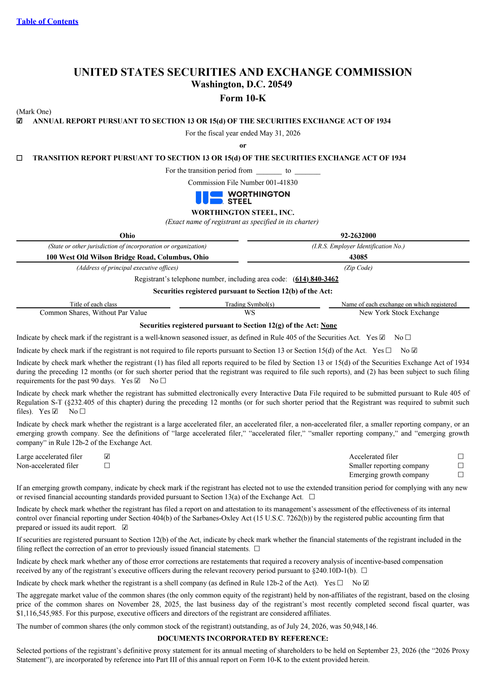 Worthington Steel's Q4 2026 Annual report