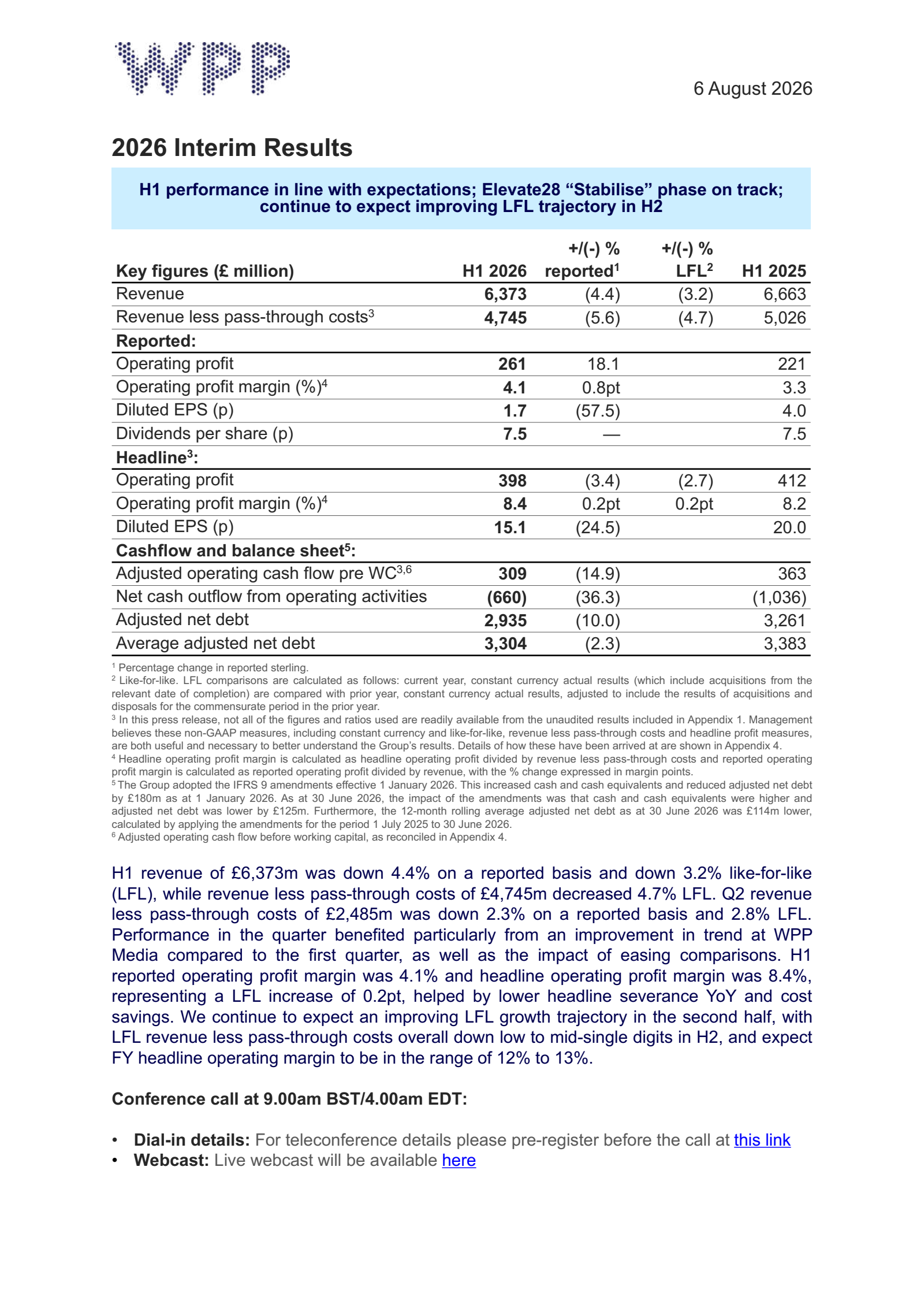 WPP's H1 2026 Interim report