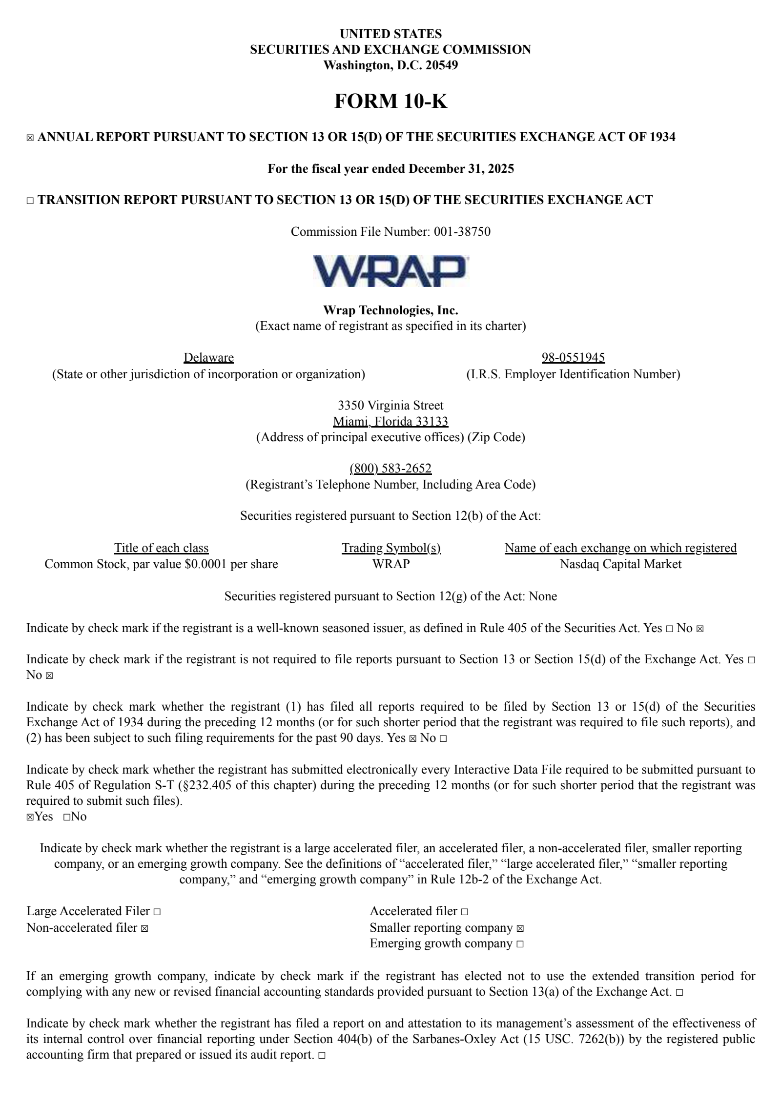 Wrap Technologies' Q4 2025 Annual report