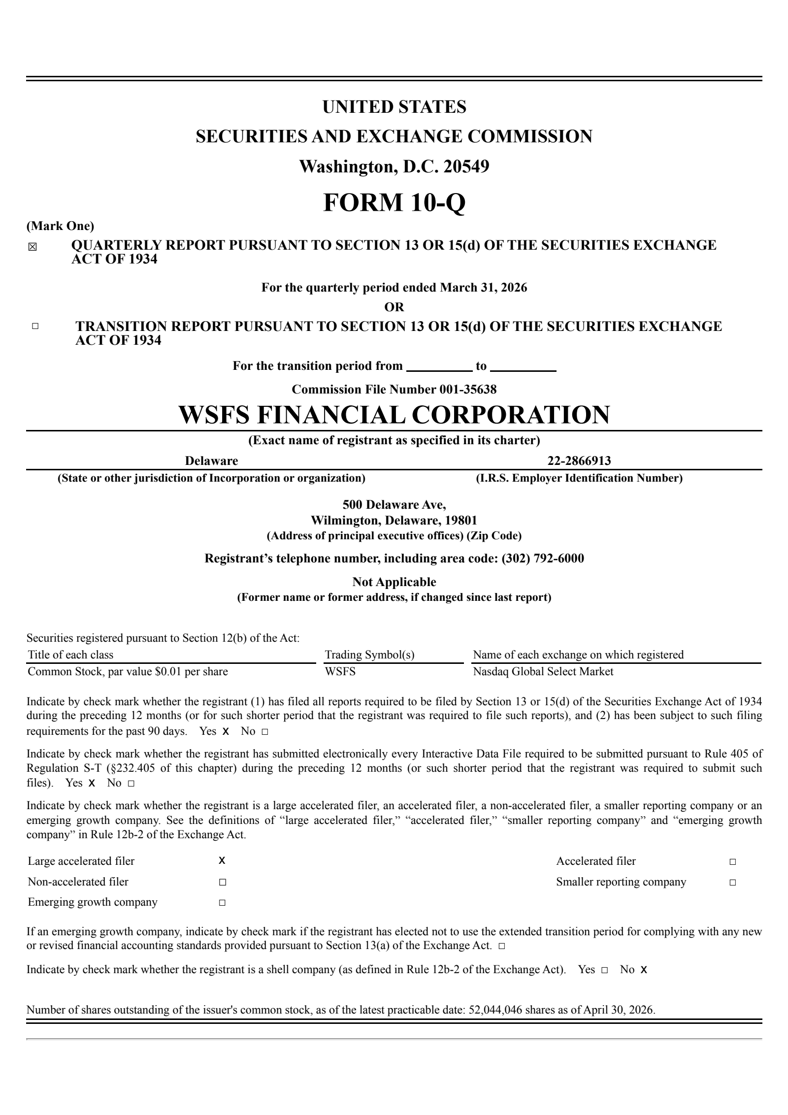 WSFS Financial's Q1 2026 Quarterly report