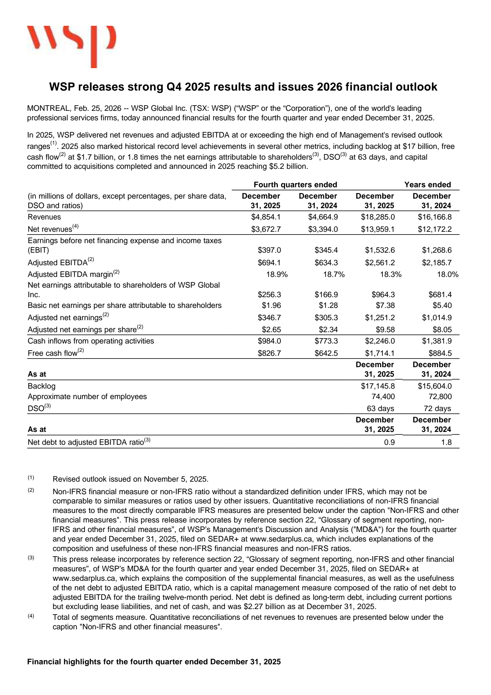 WSP Global's Q4 2025 Press Release