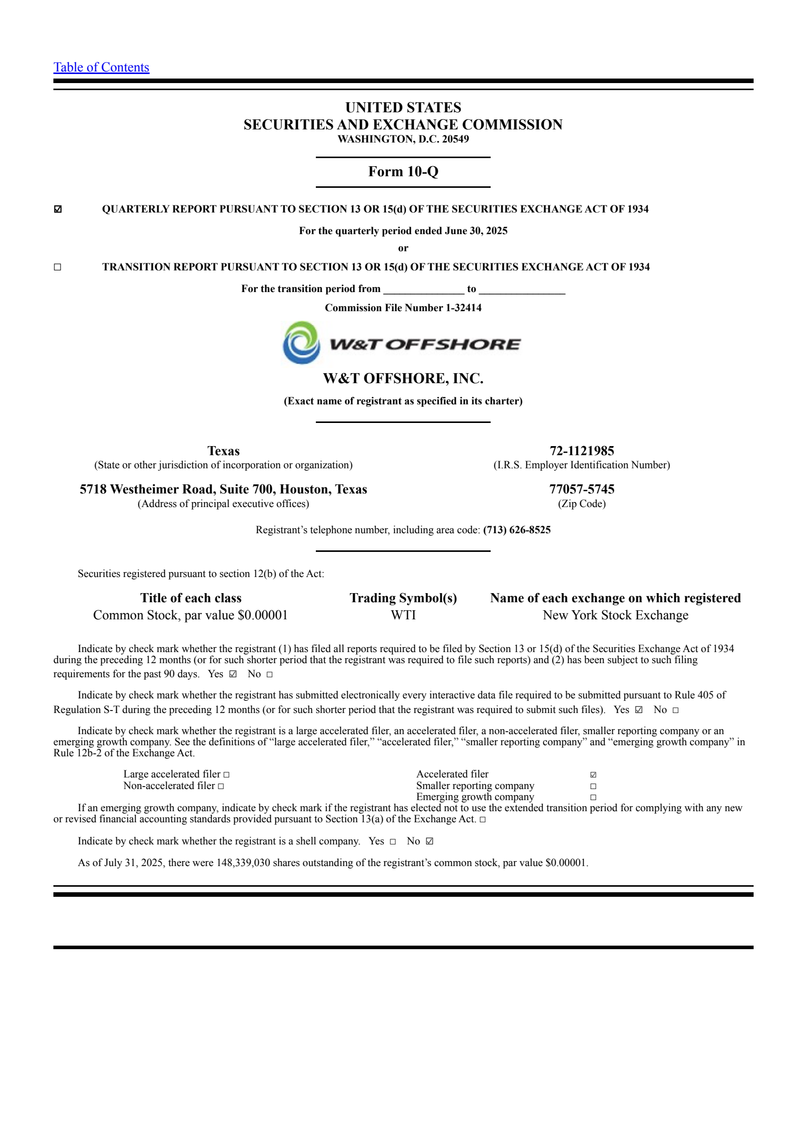 W&T Offshore's Q2 2025 Quarterly report