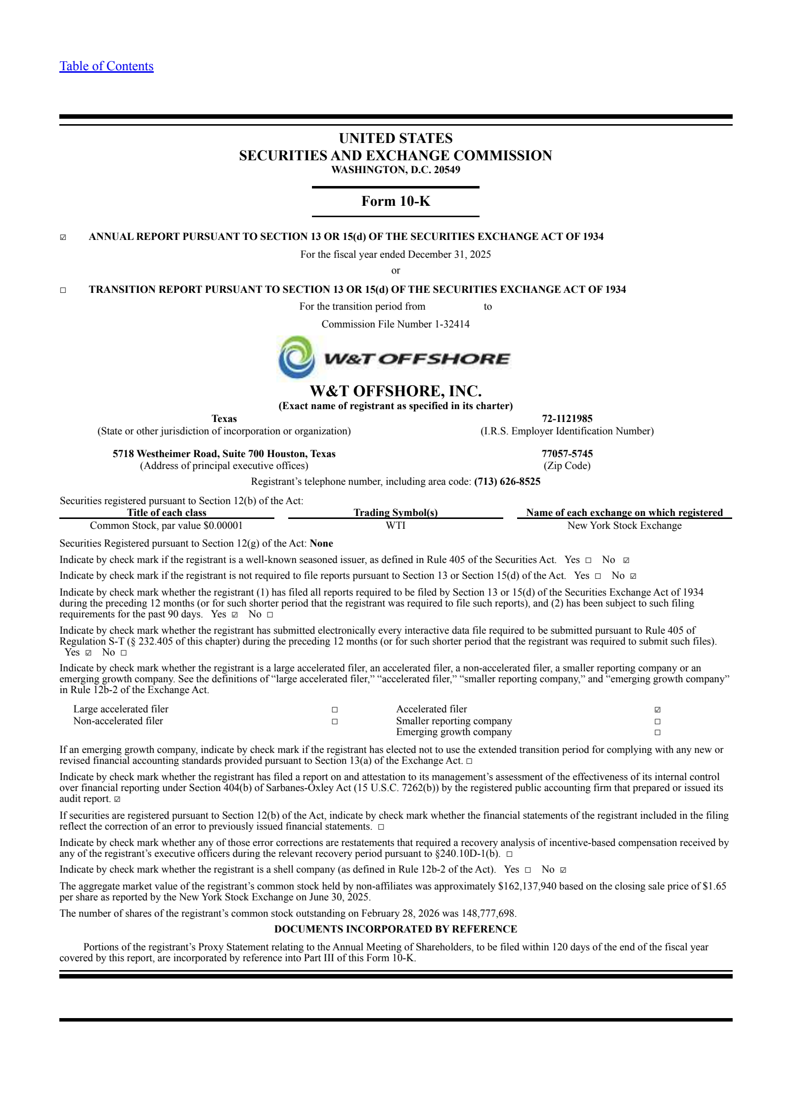 W&T Offshore's Q4 2025 Annual report