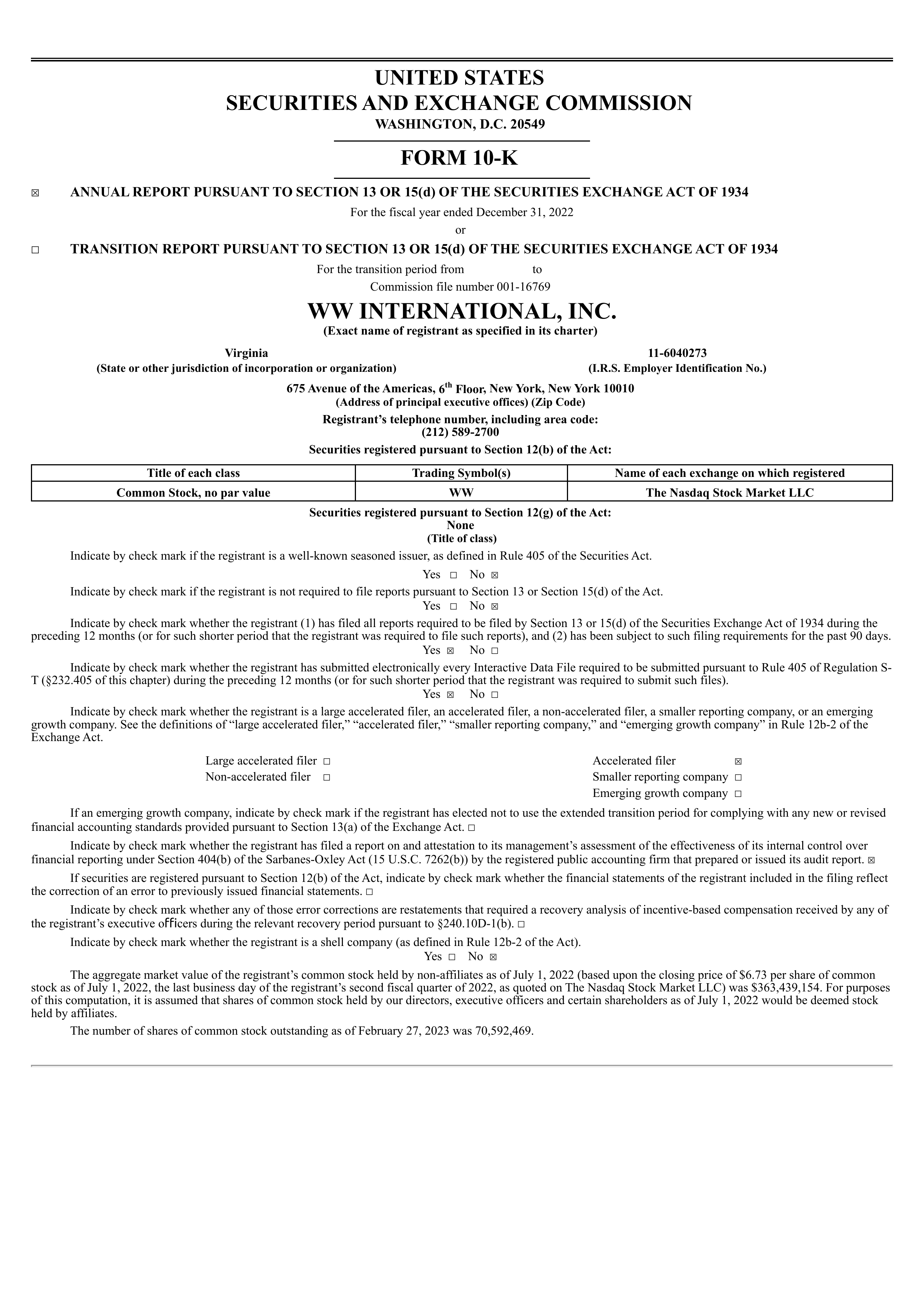 WW International's Q4 2022 Annual report