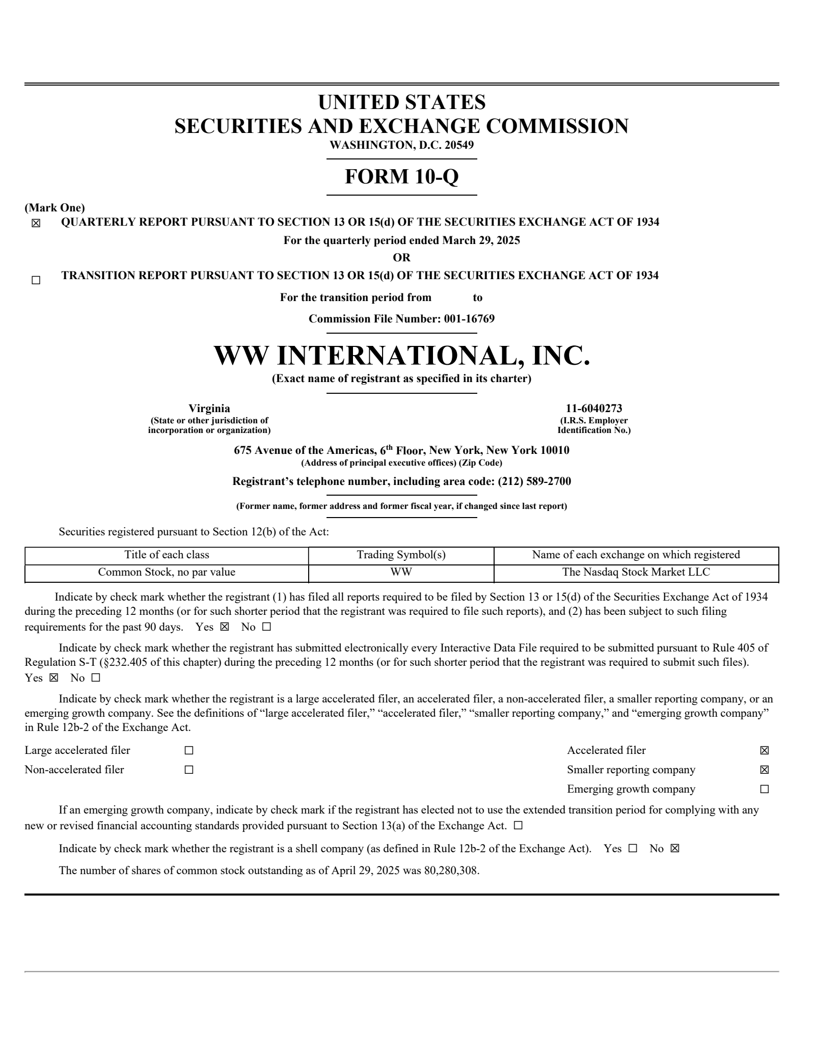 WW International's Q1 2025 Quarterly Report