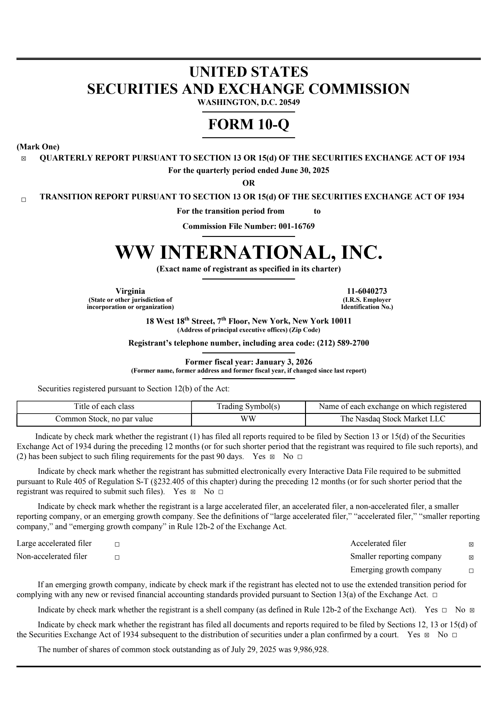 WW International's Q2 2025 Quarterly report