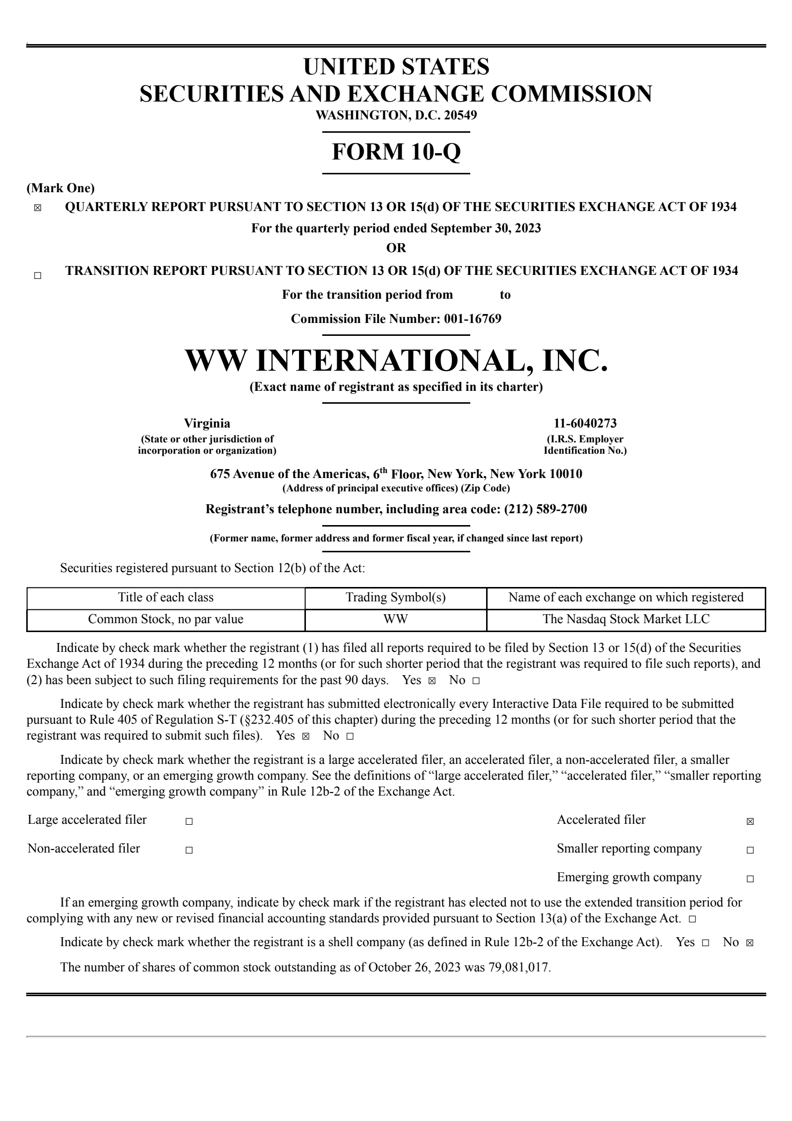 WW International's Q3 2023 Quarterly report