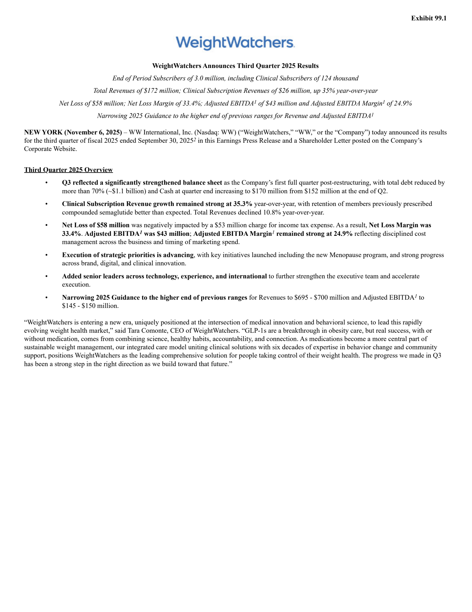 WW International's Q3 2025 Earnings Release