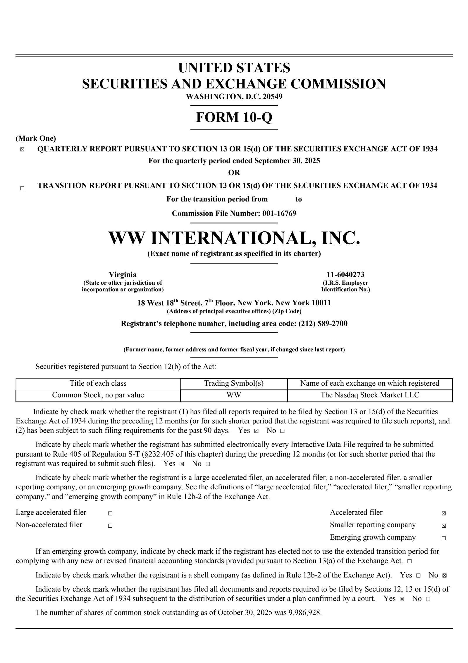 WW International's Q3 2025 Quarterly Report