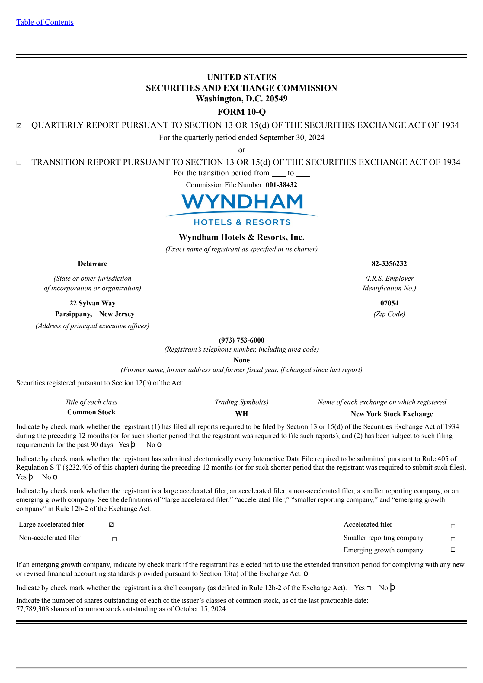 Wyndham Hotels & Resorts' Q3 2024 Quarterly report
