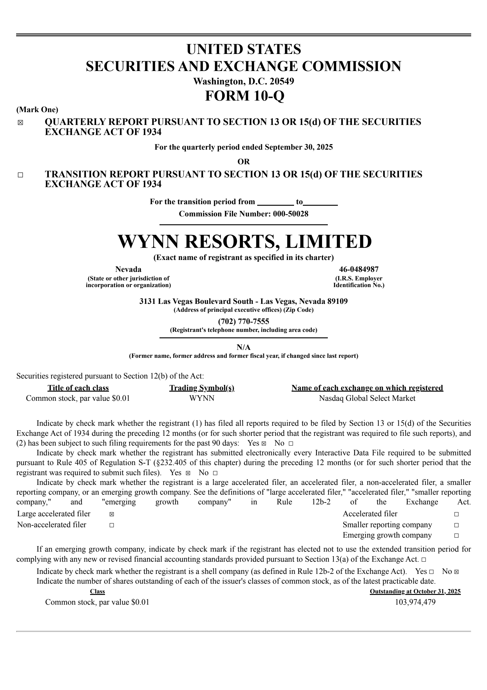 Wynn Resorts' Q3 2025 Quarterly Report