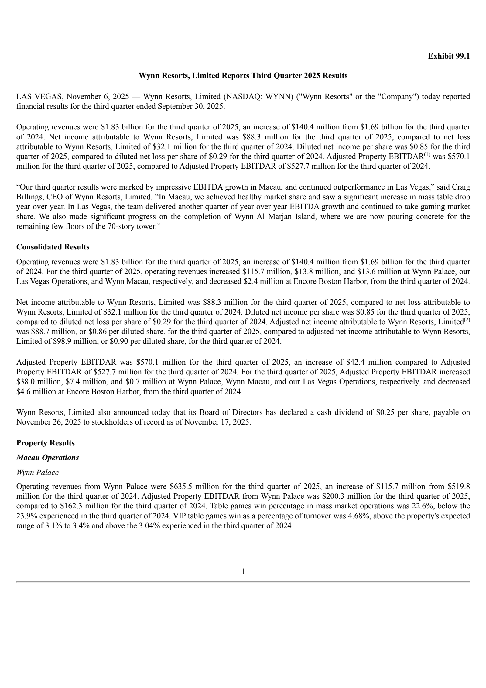 Wynn Resorts' Q3 2025 Earnings Release