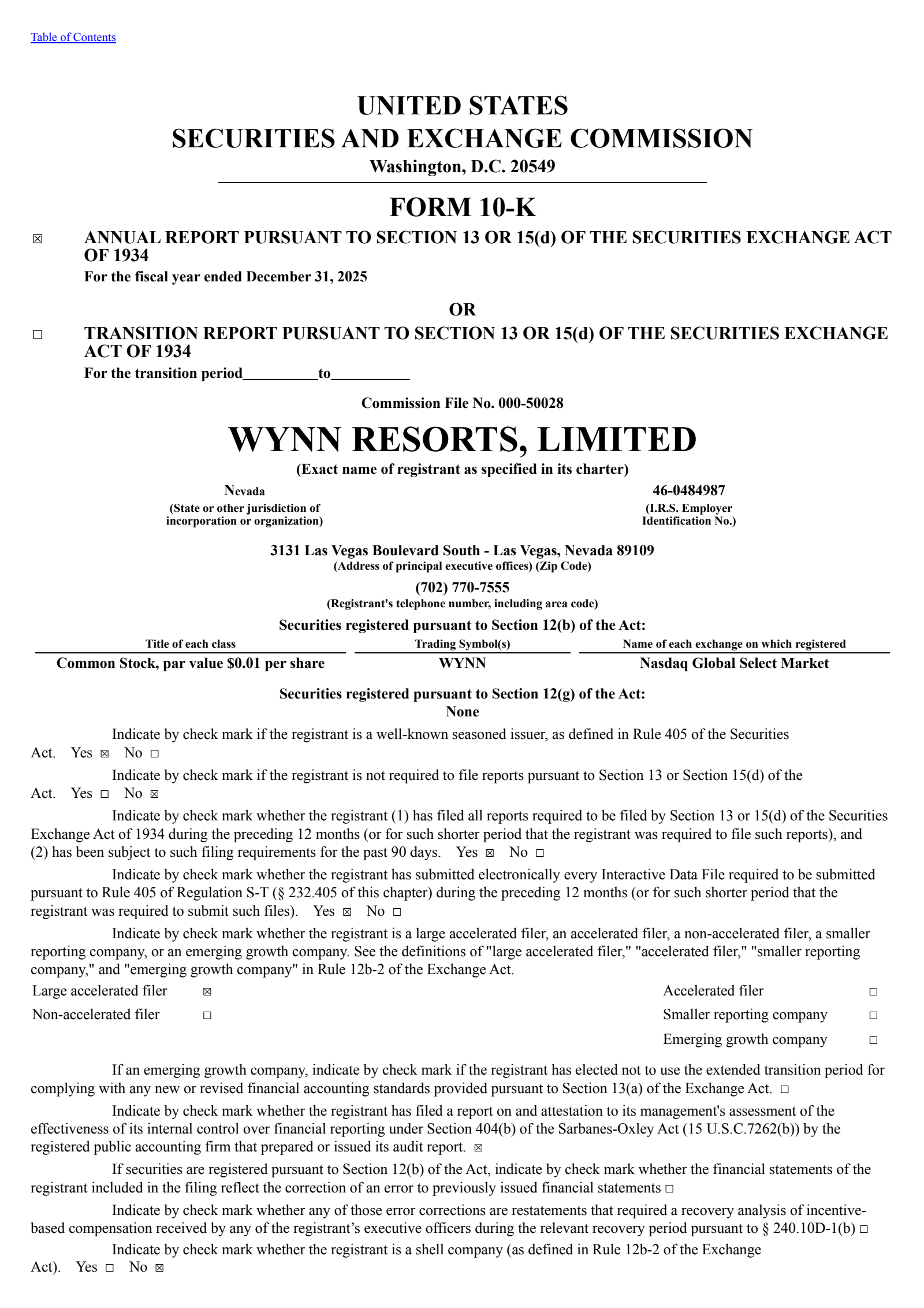 Wynn Resorts' Q4 2025 Annual report