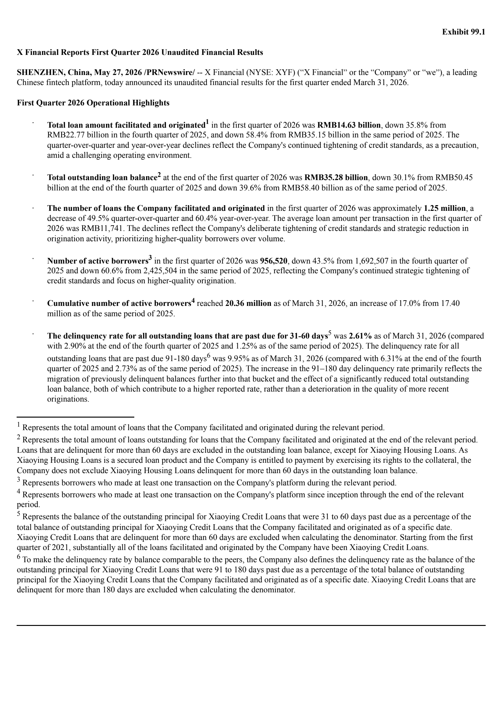 X Financial's Q1 2026 Press Release
