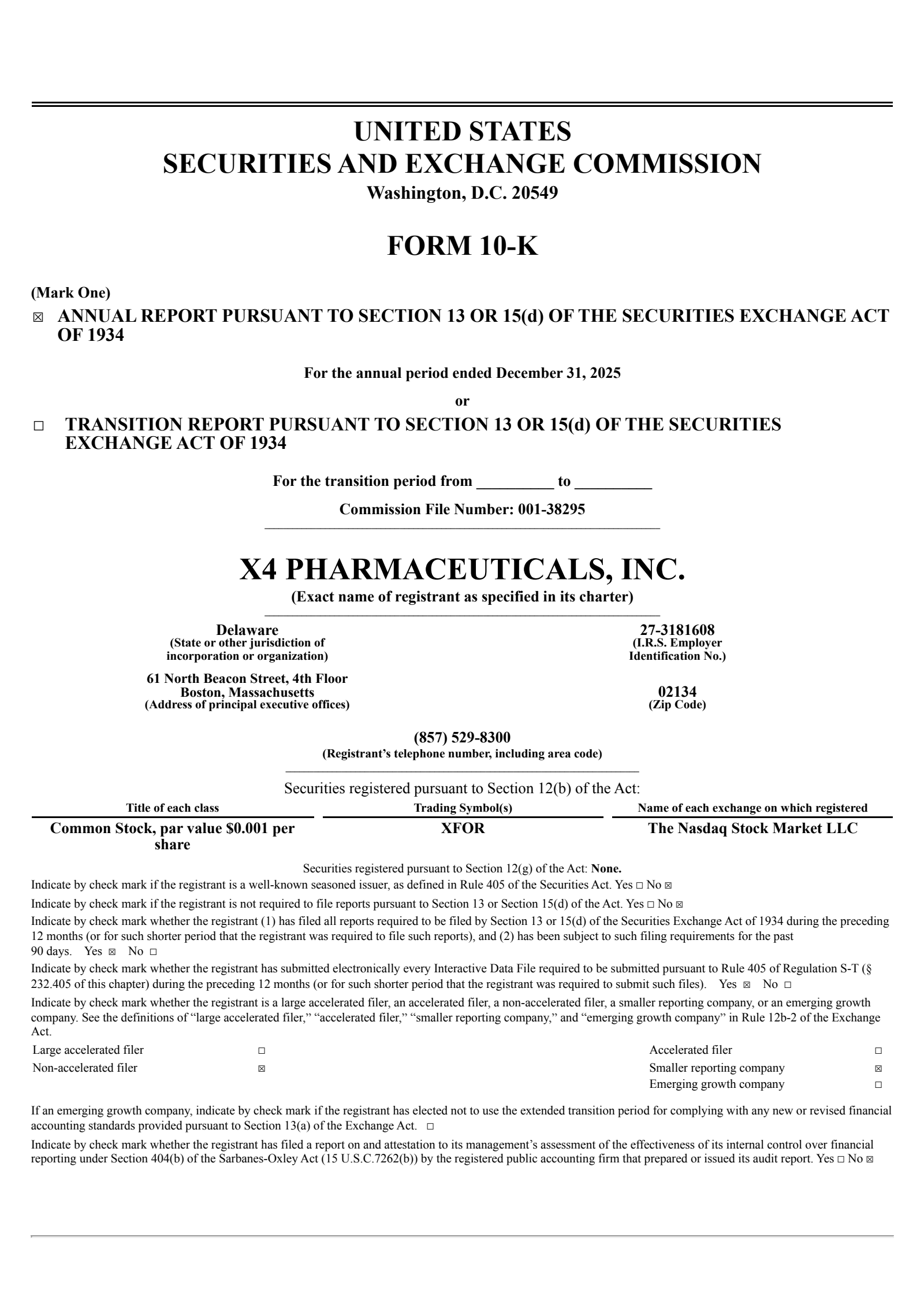 X4 Pharmaceuticals' Q4 2025 Annual report