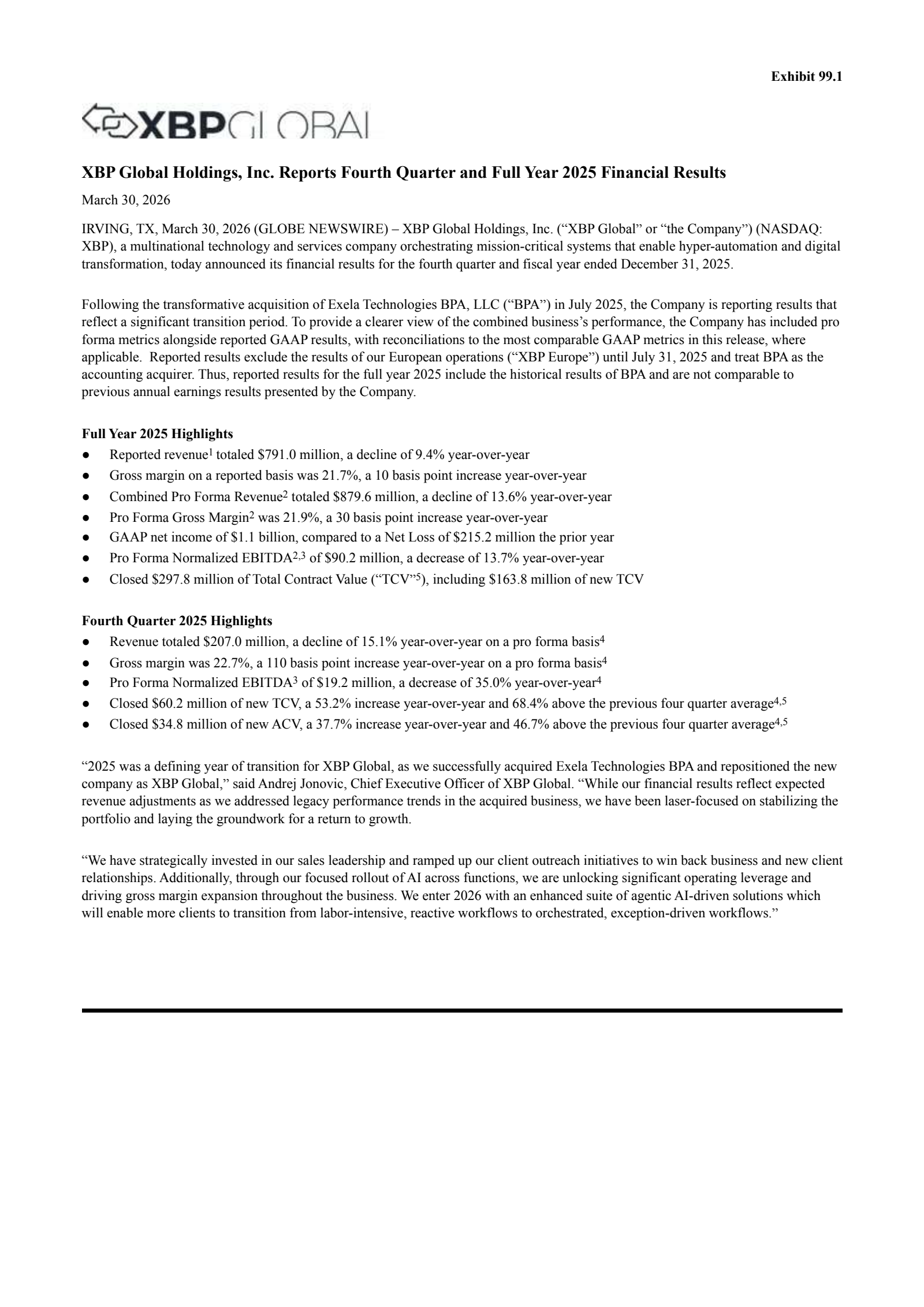 XBP Global's Q4 2025 Press Release