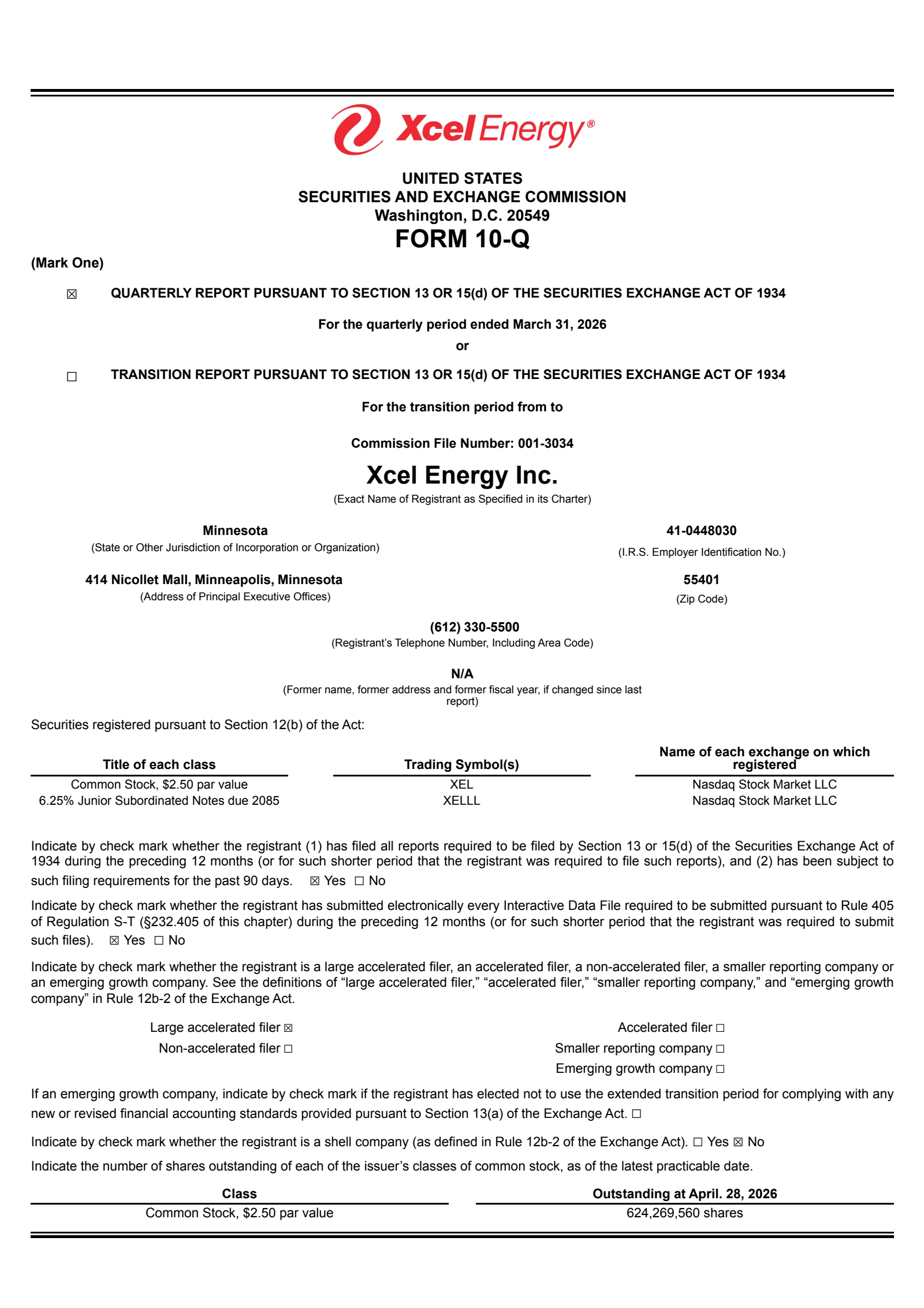 Xcel Energy's Q1 2026 Quarterly report