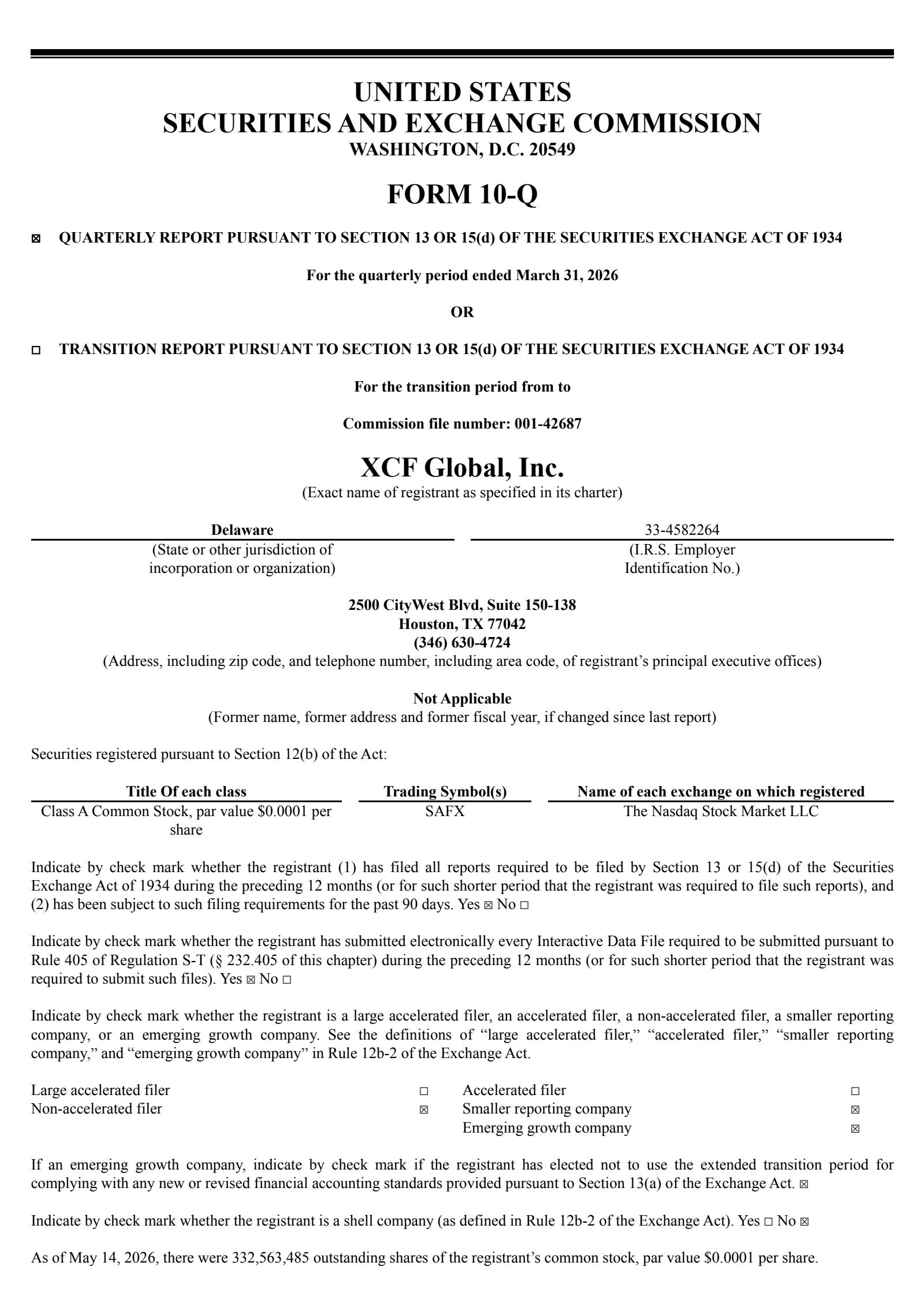 XCF Global Capital's Q1 2026 Quarterly report