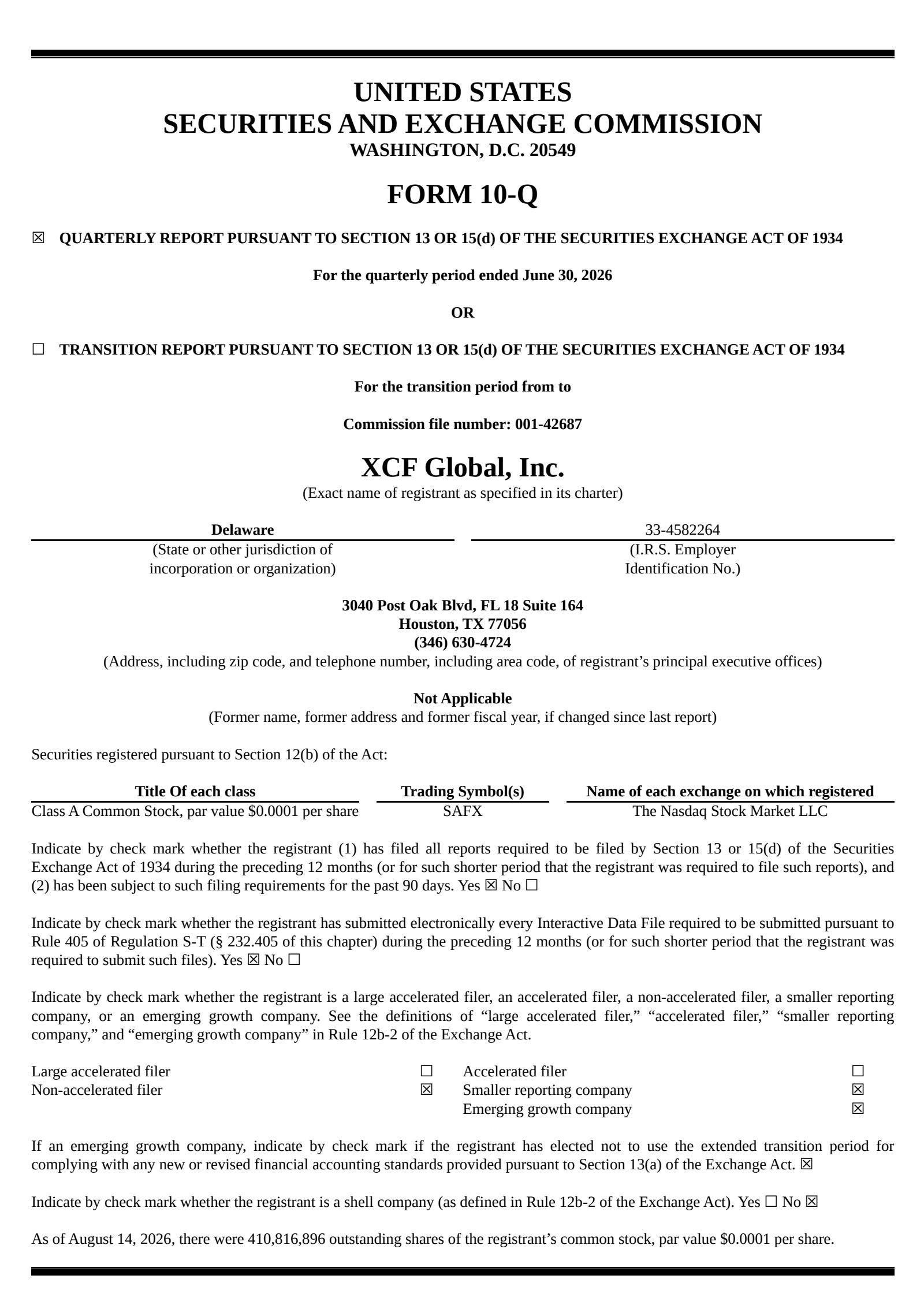 XCF Global Capital's Q2 2026 Quarterly report