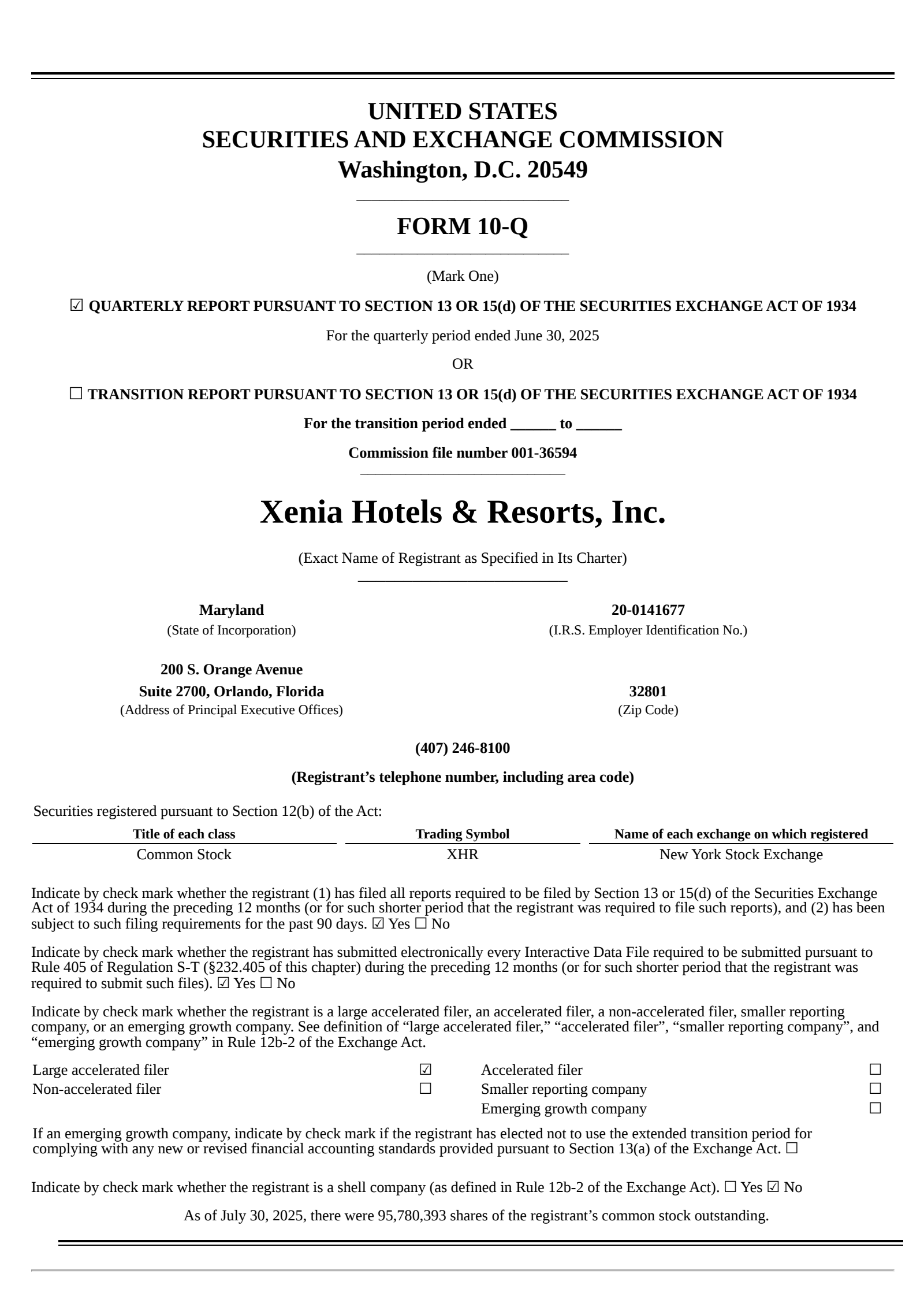 Xenia Hotels & Resorts' Q2 2025 Quarterly report