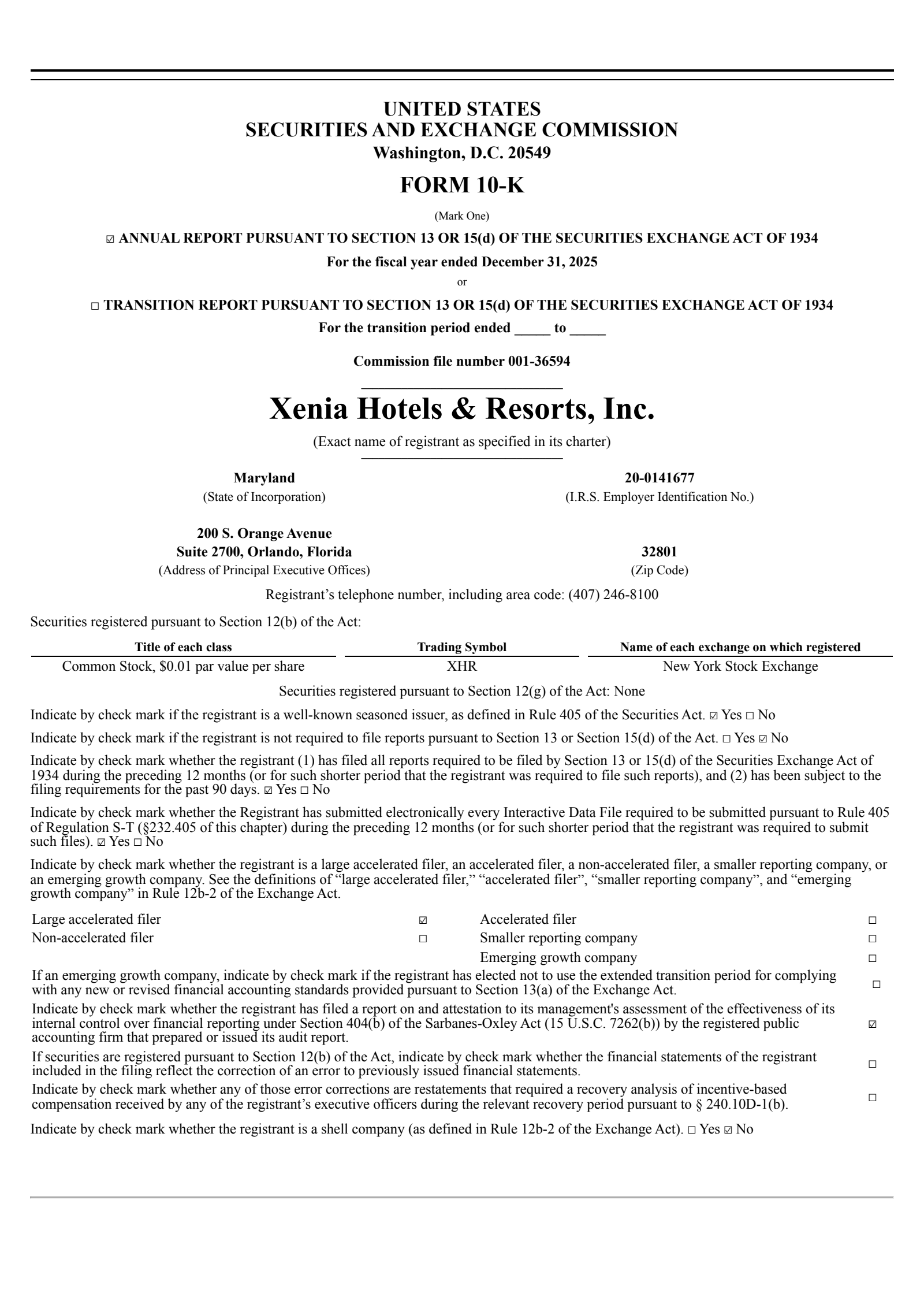 Xenia Hotels & Resorts' Q4 2025 Annual report