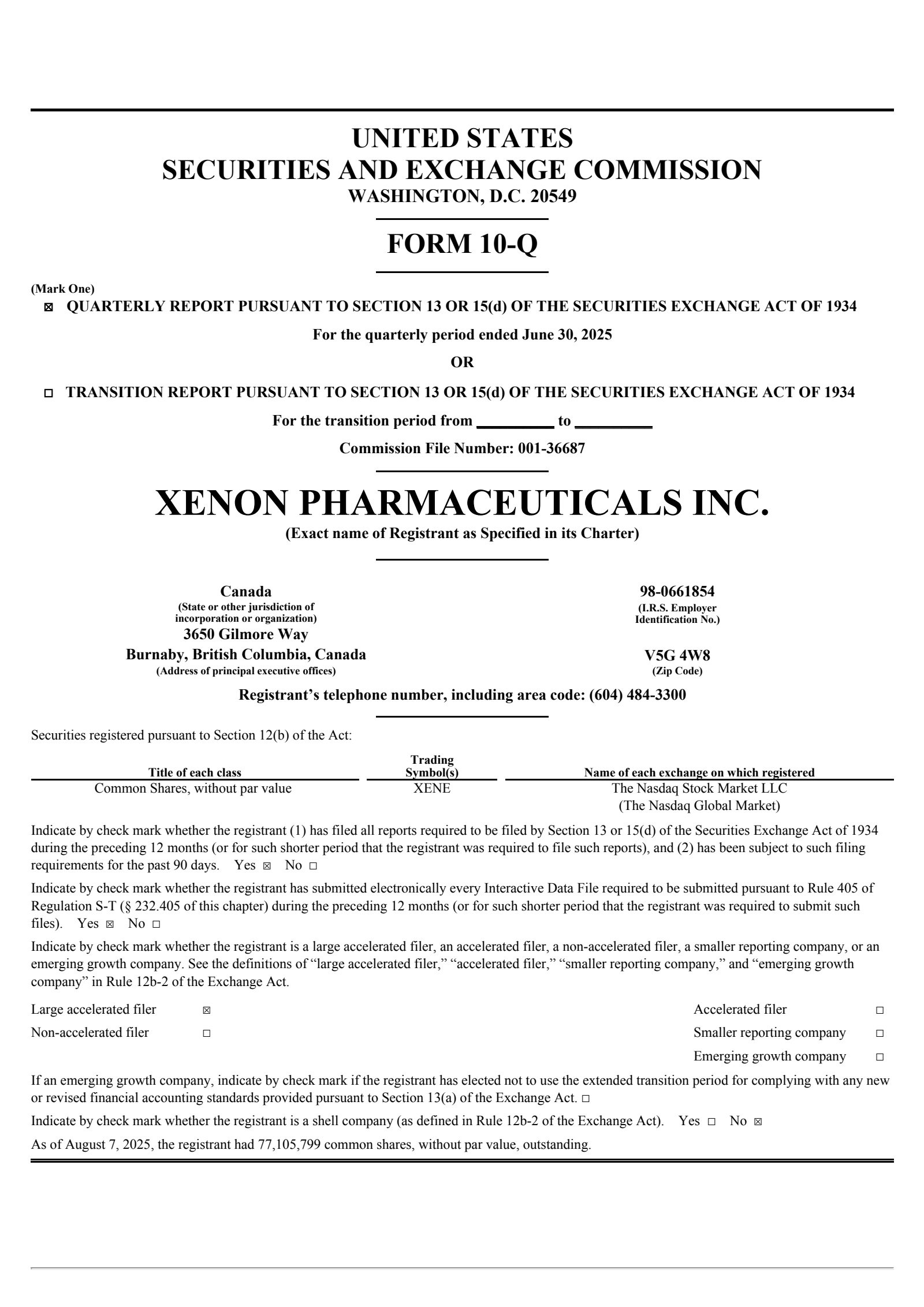 Xenon Pharmaceuticals' Q2 2025 Quarterly report