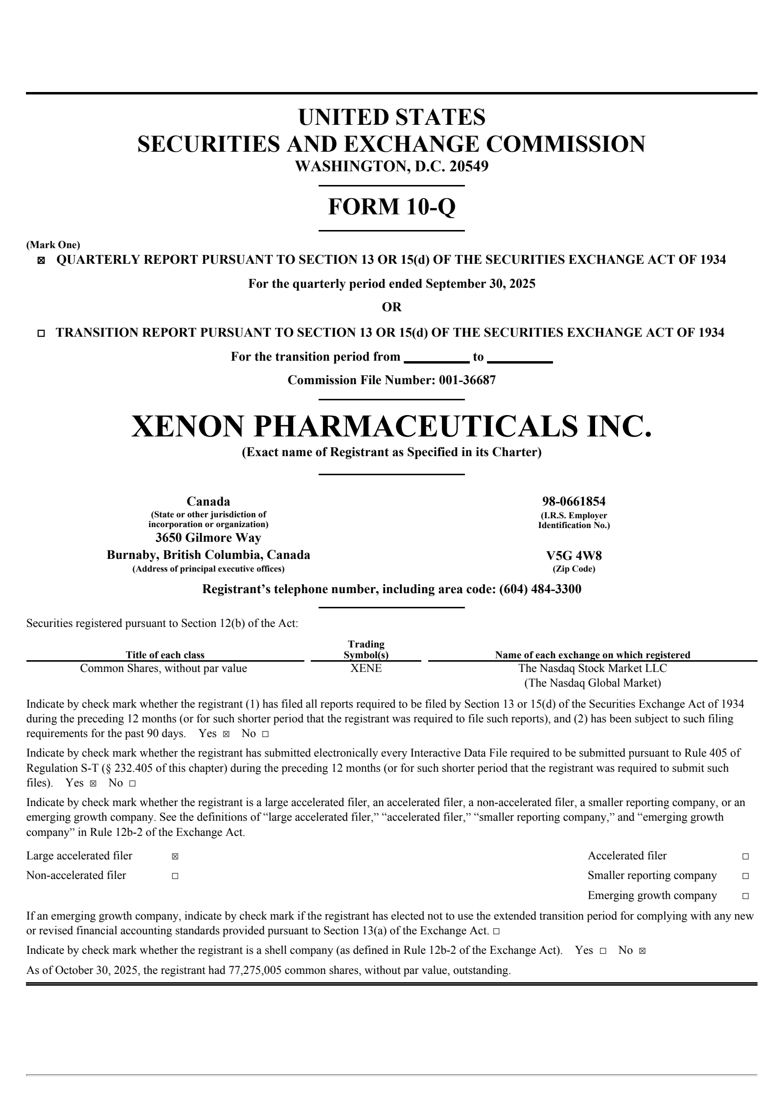 Xenon Pharmaceuticals' Q3 2025 Quarterly Report