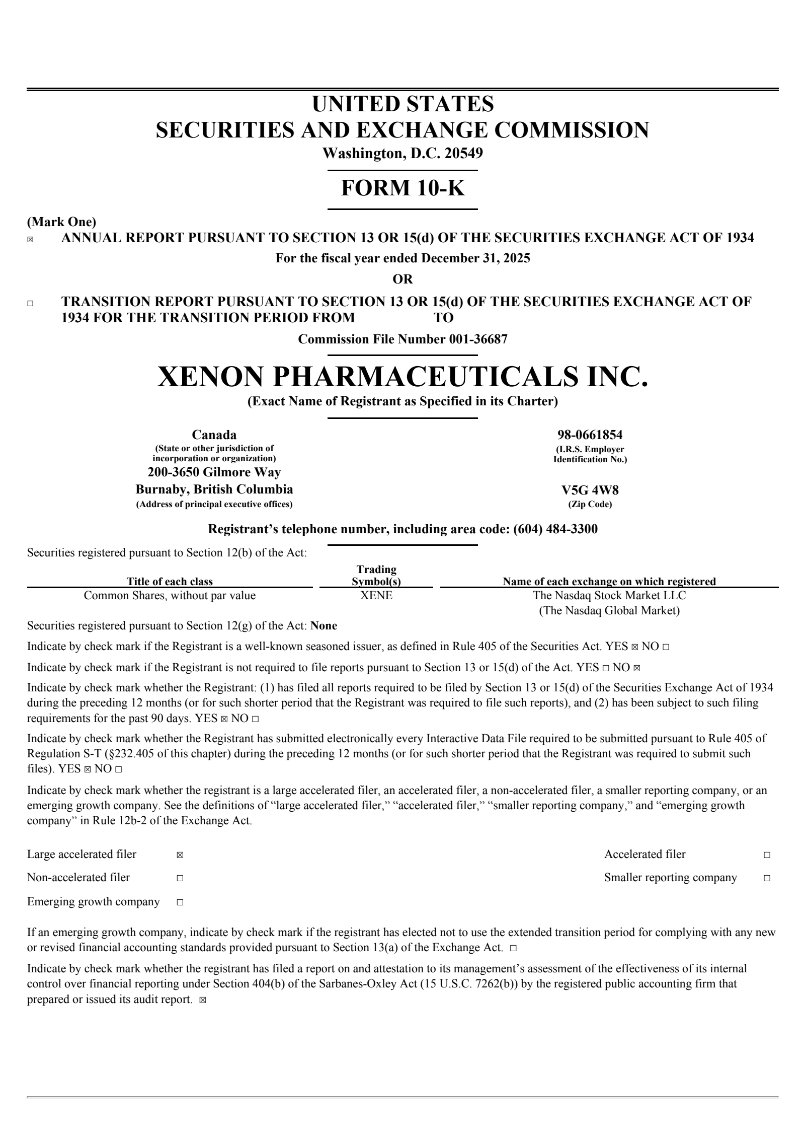 Xenon Pharmaceuticals' Q4 2025 Annual report