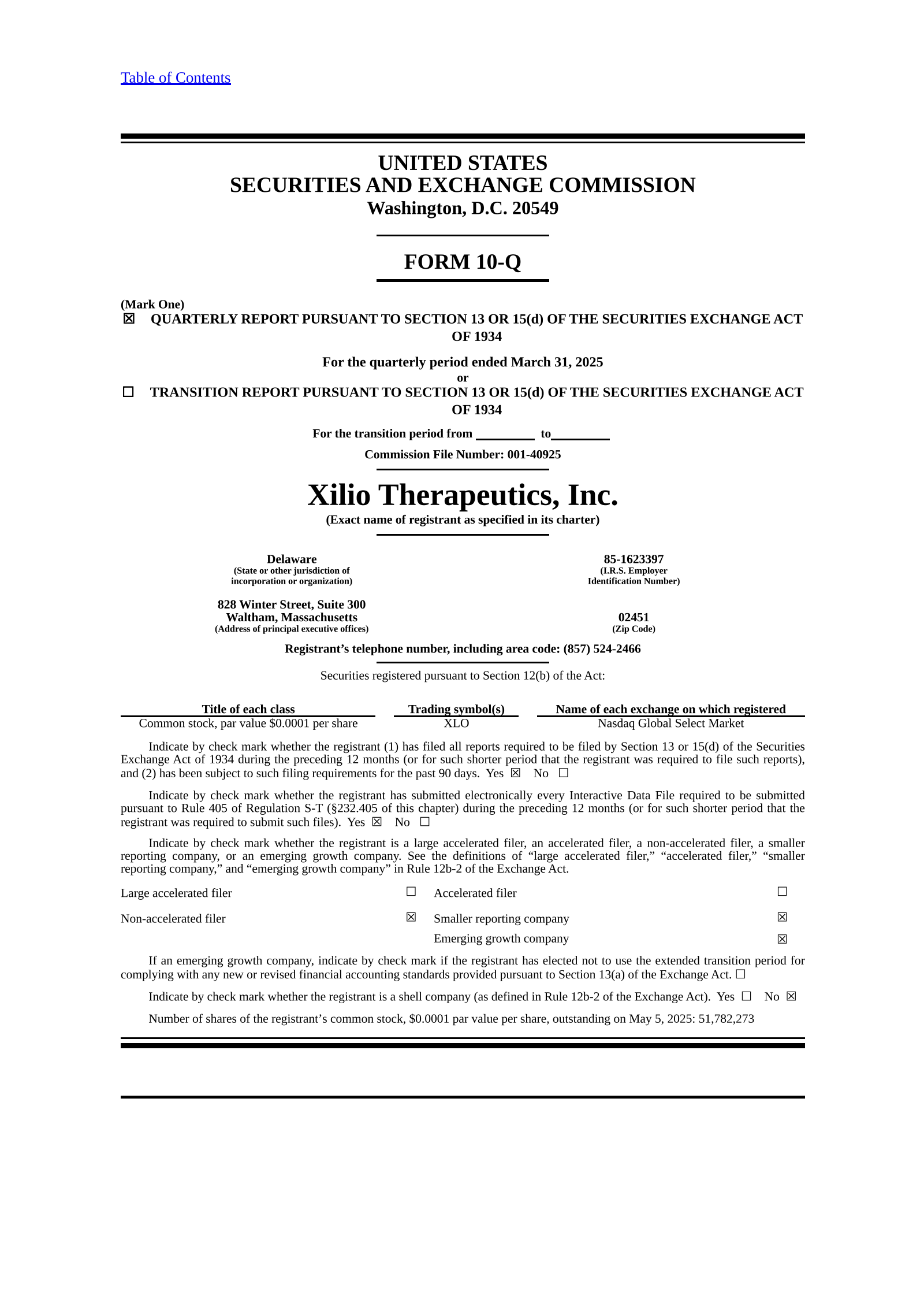 Xilio Therapeutics' Q1 2025 Quarterly report