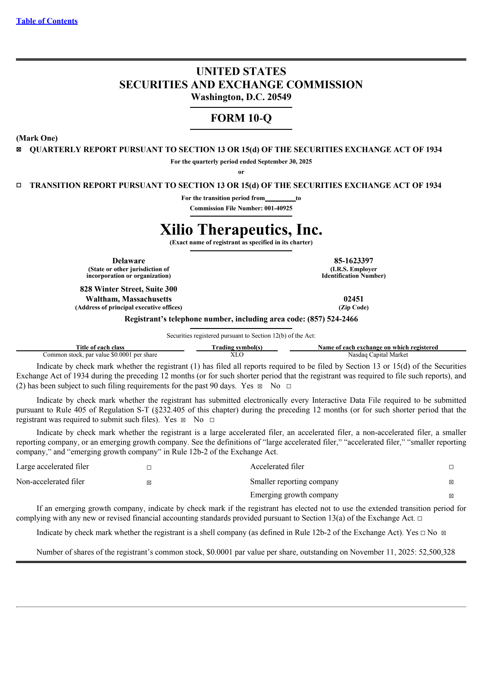 Xilio Therapeutics' Q3 2025 Quarterly Report