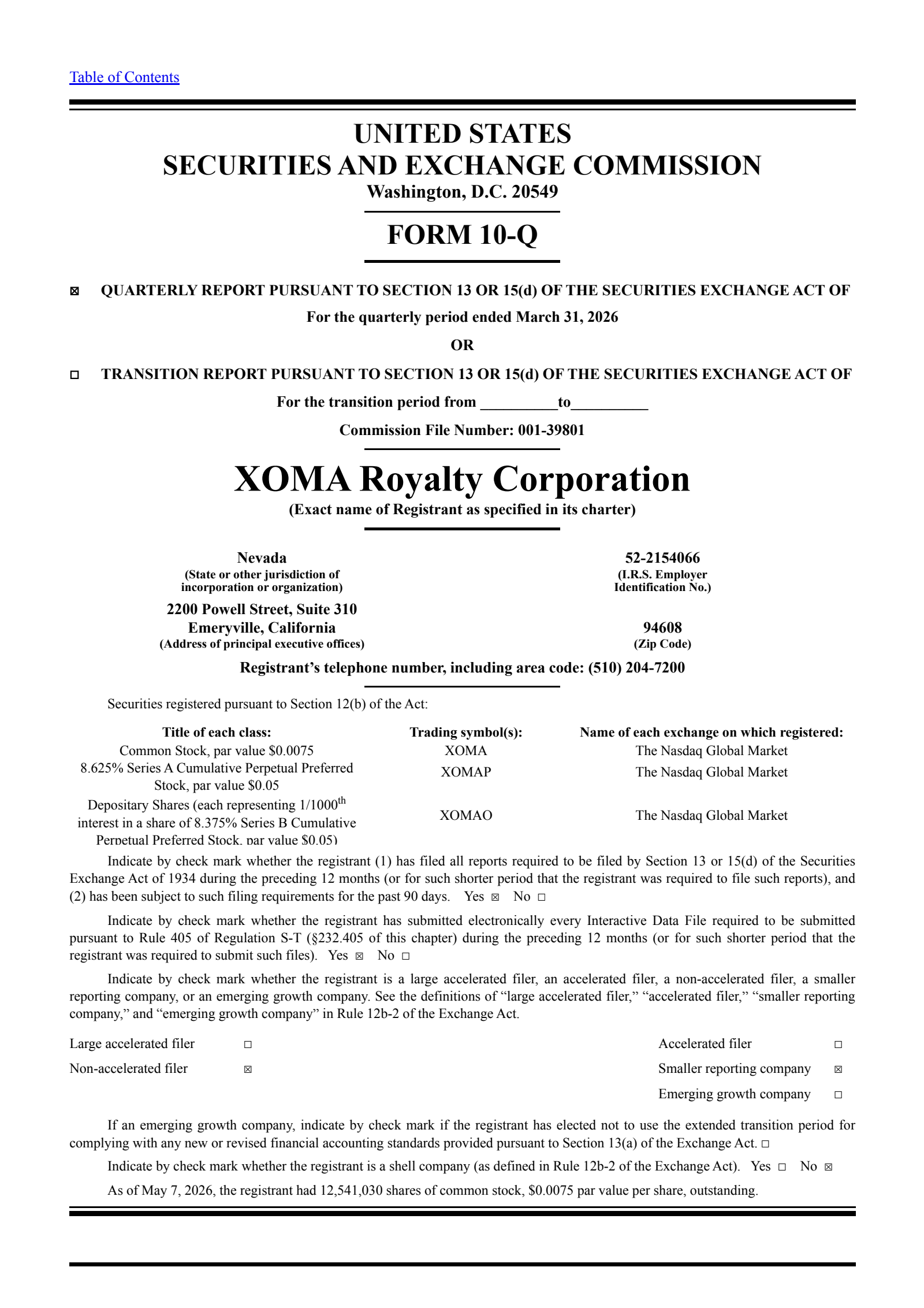 XOMA Royalty's Q1 2026 Quarterly report