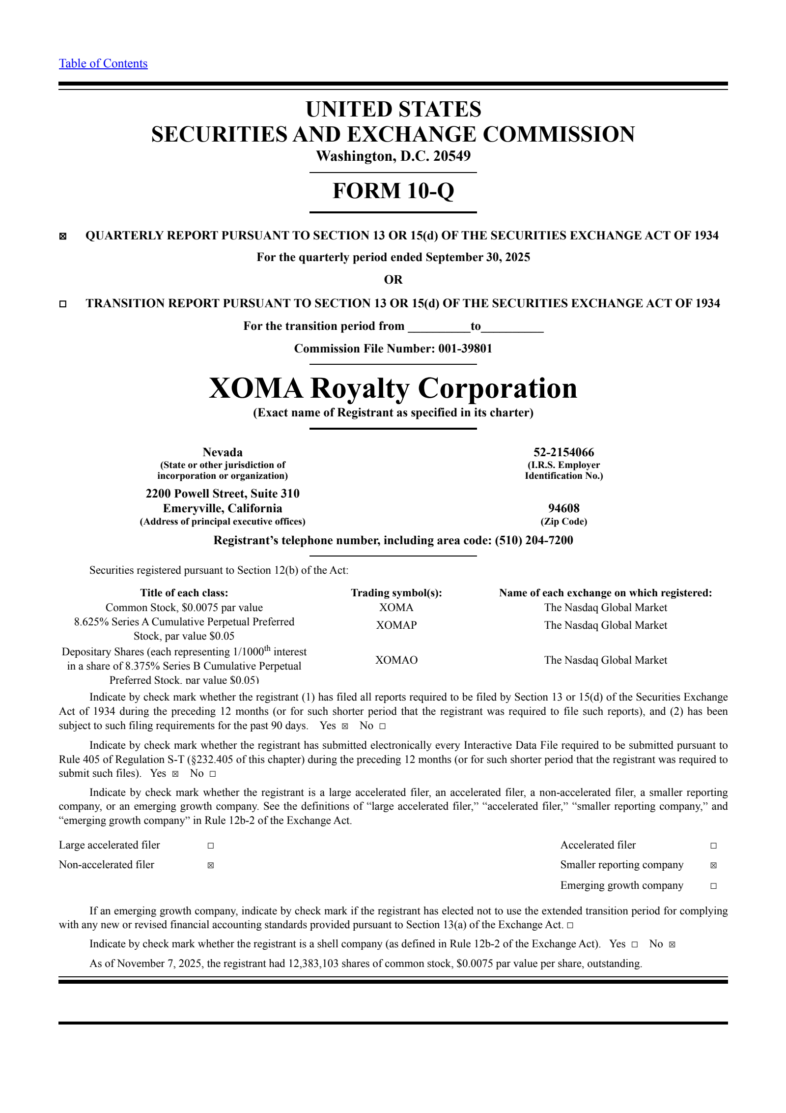 XOMA Royalty's Q3 2025 Quarterly Report