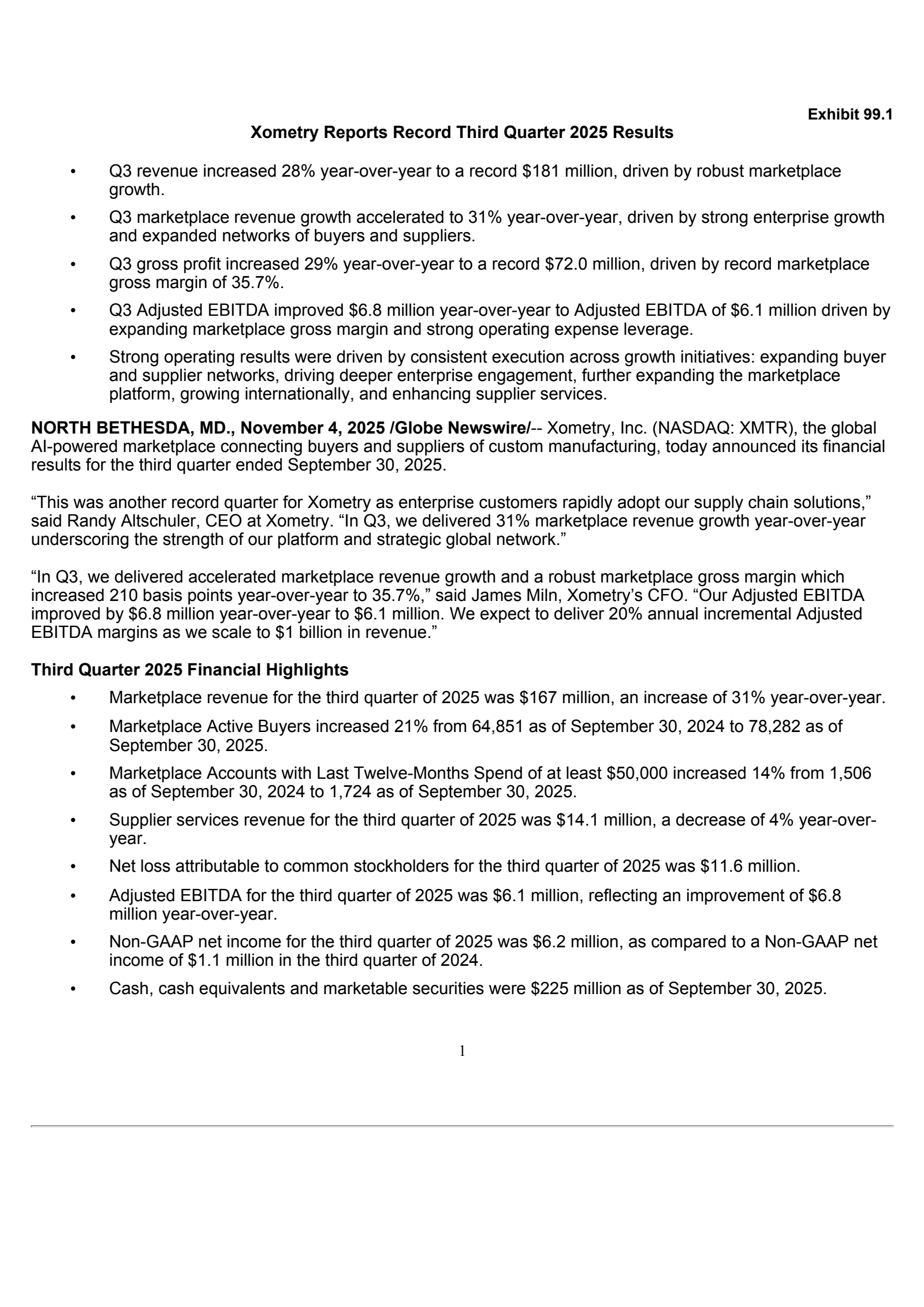 Xometry's Q3 2025 Earnings Release