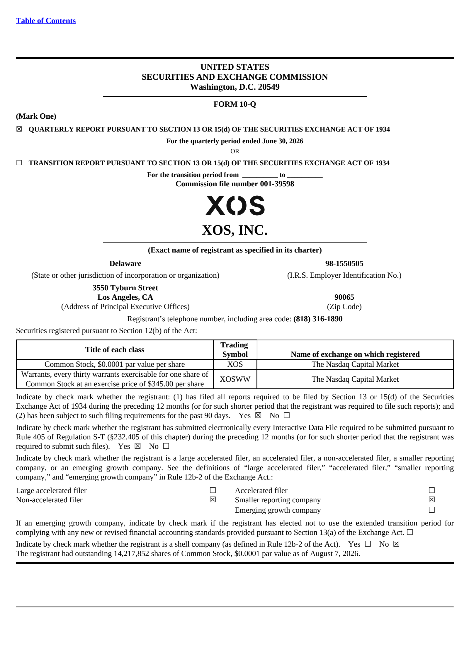 XOS's Q2 2026 Quarterly report