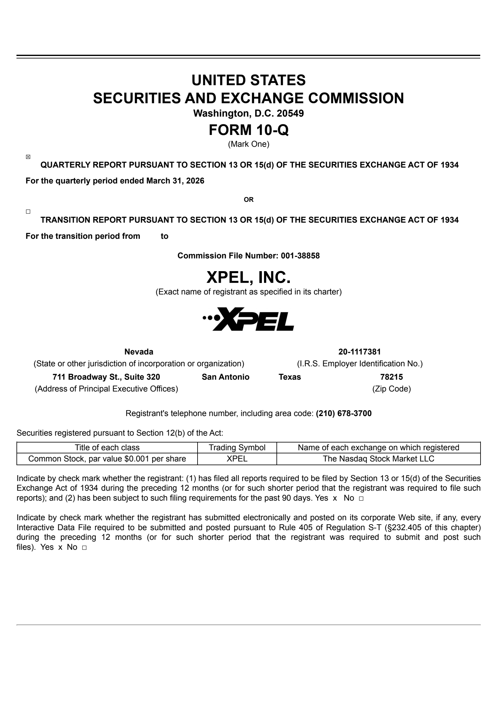 XPEL's Q1 2026 Quarterly report