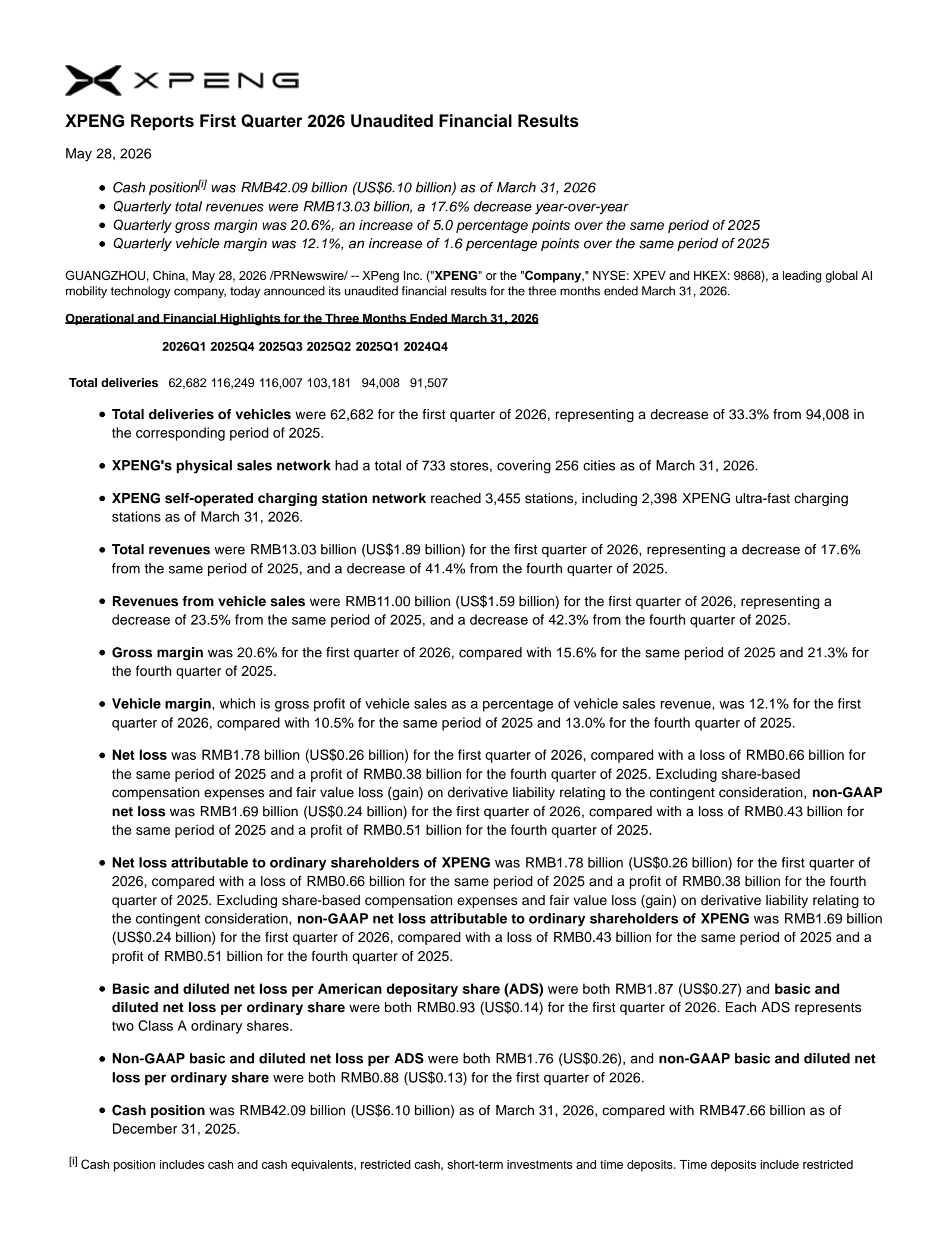 XPENG's Q1 2026 Press Release