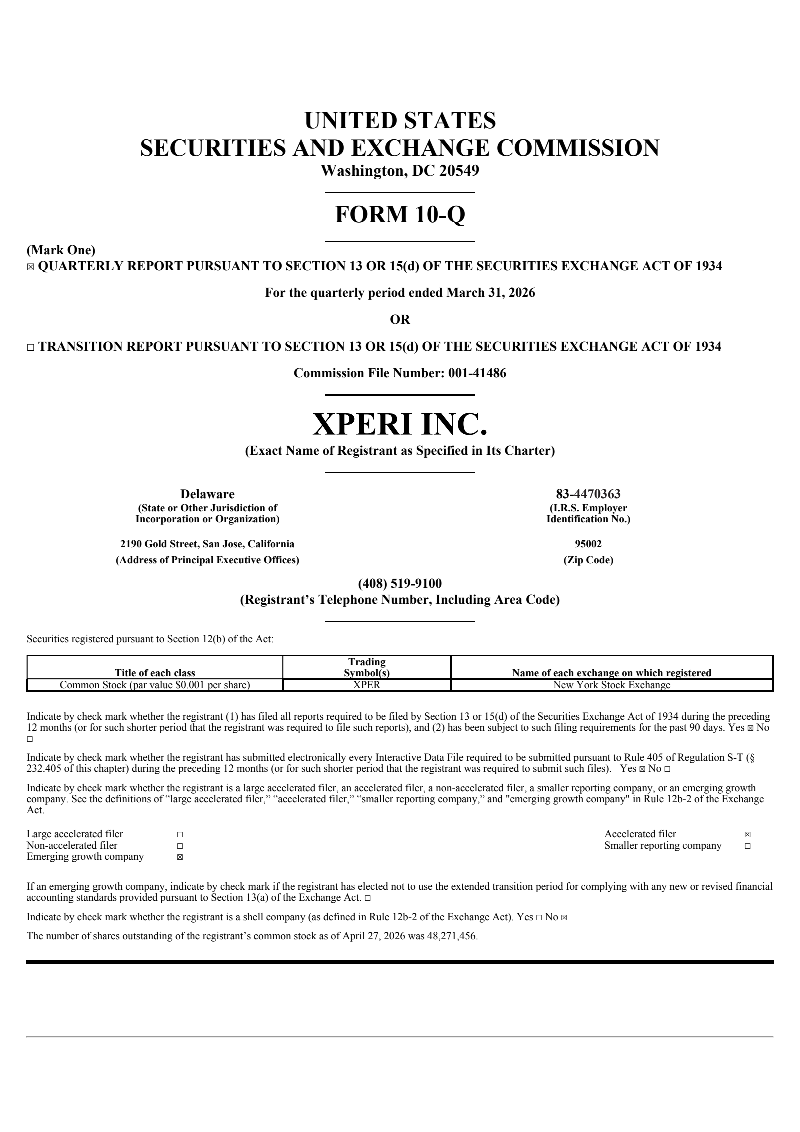 Xperi's Q1 2026 Quarterly report