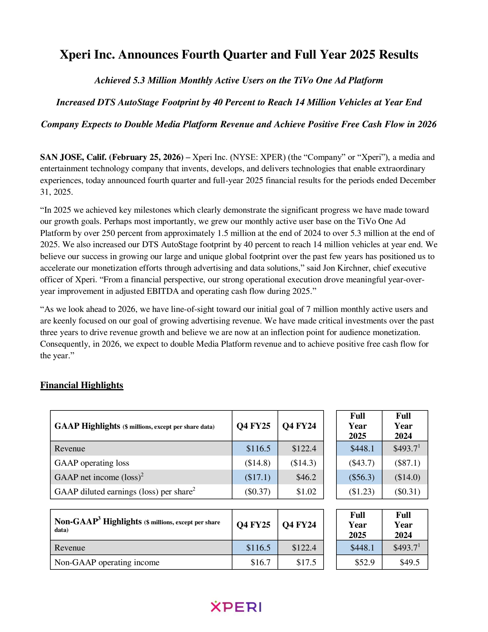 XPER Q4 2025 Earnings Report on 2/25/2026