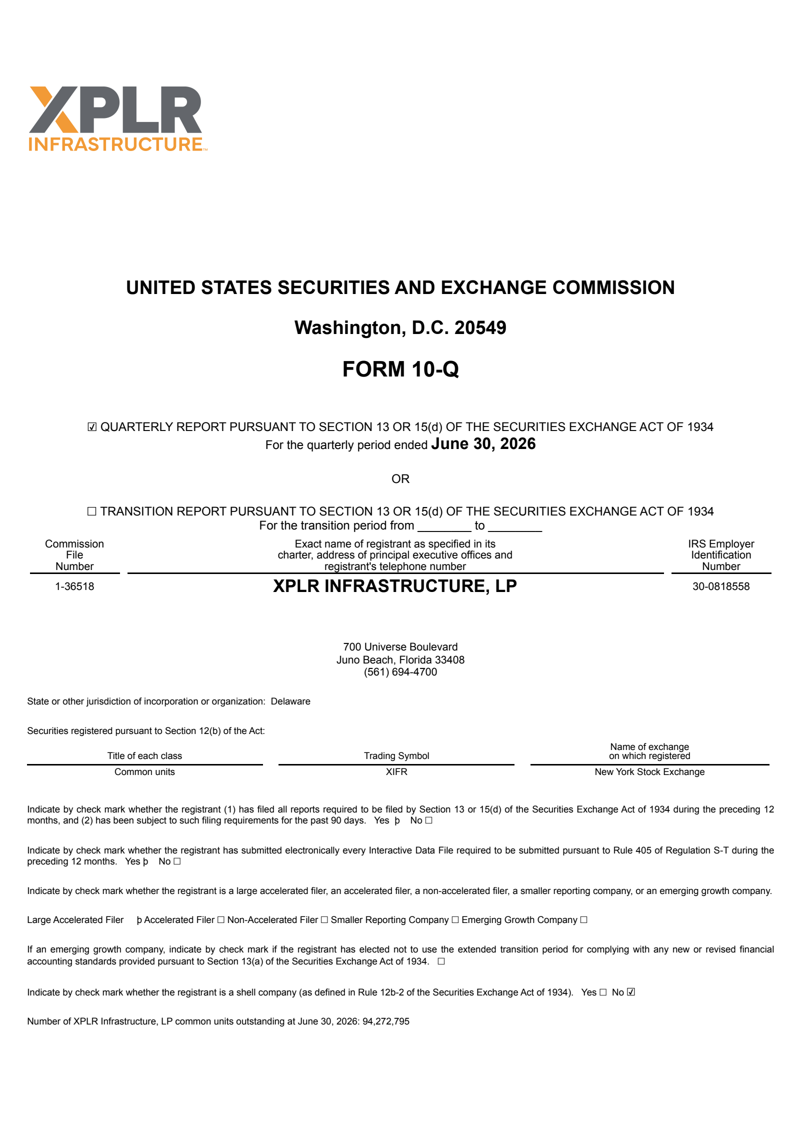 XPLR Infrastructure's Q2 2026 Quarterly report